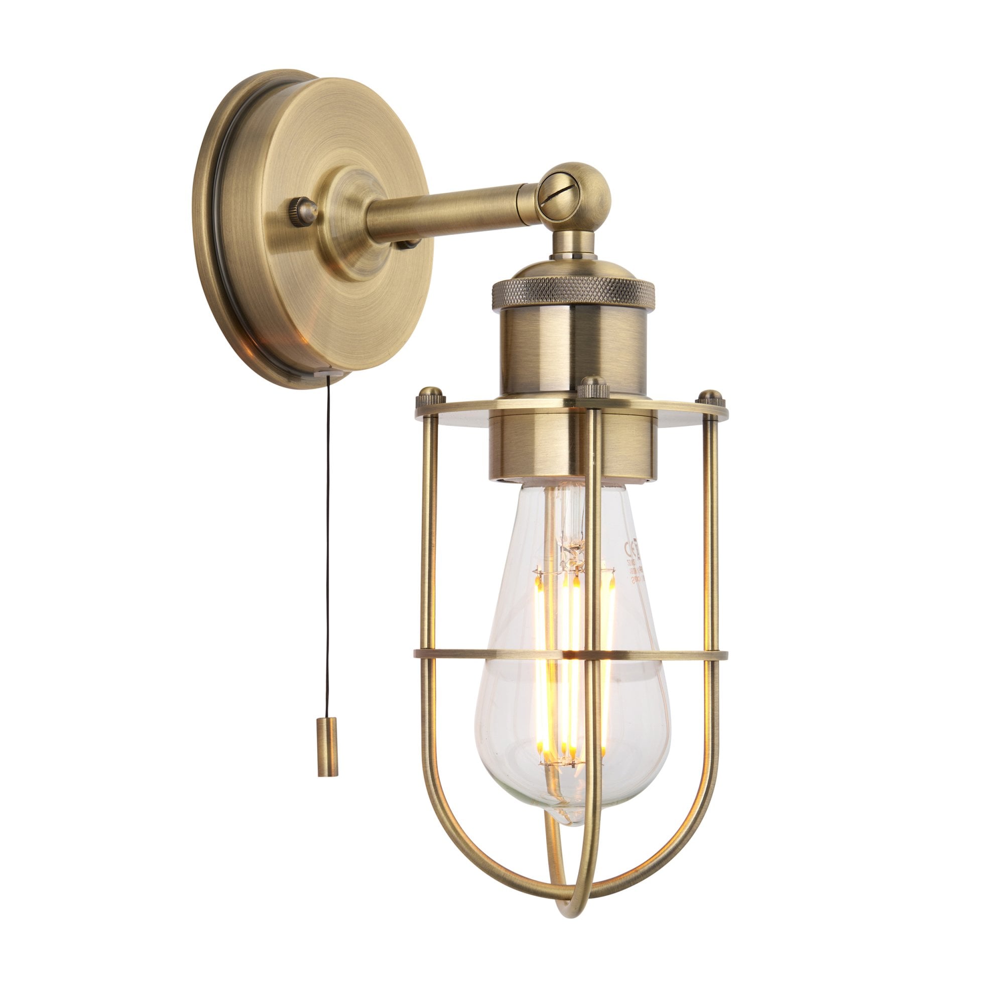 Endon Industrial Caged Single Wall Light - Antique Brass