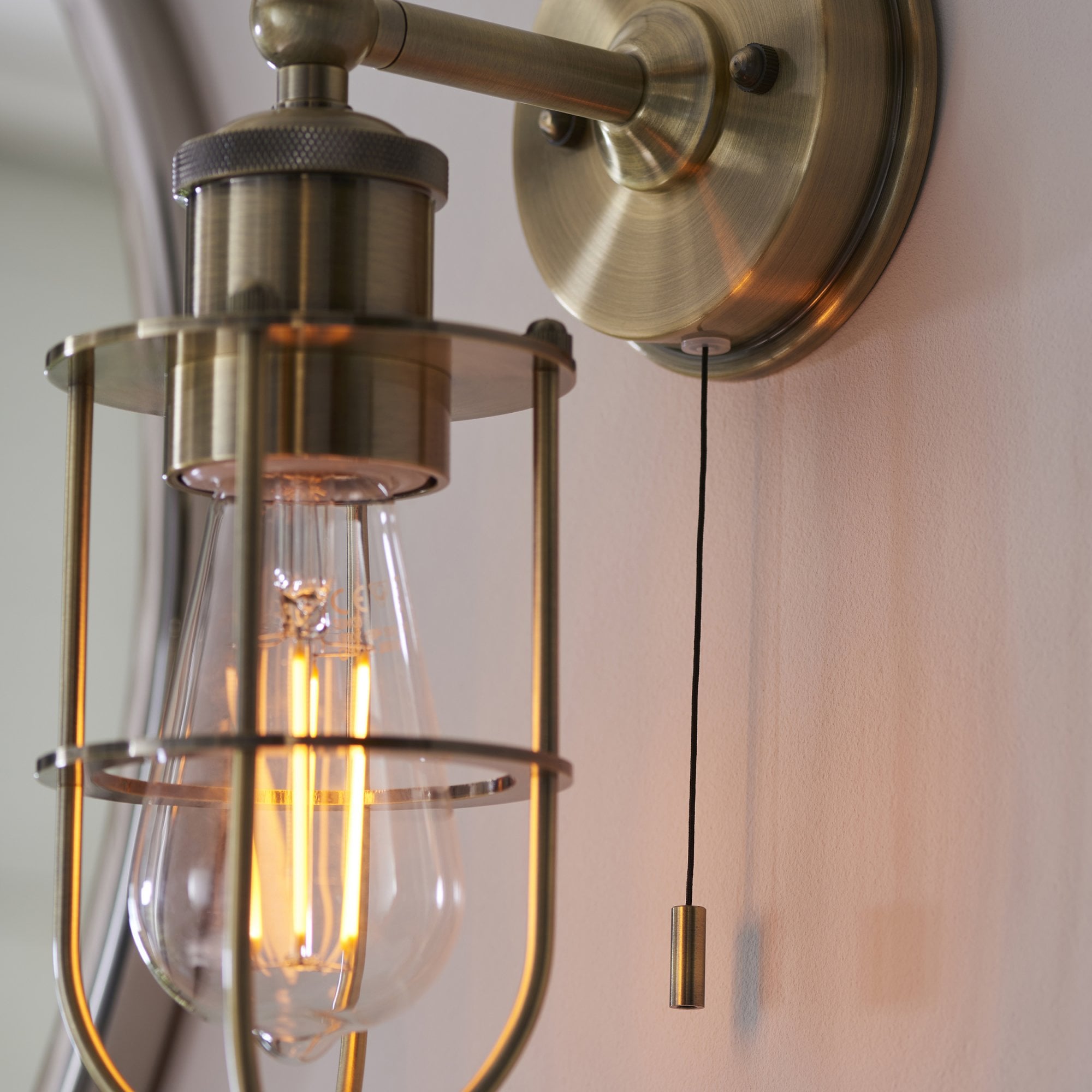 Endon Industrial Caged Single Wall Light - Antique Brass