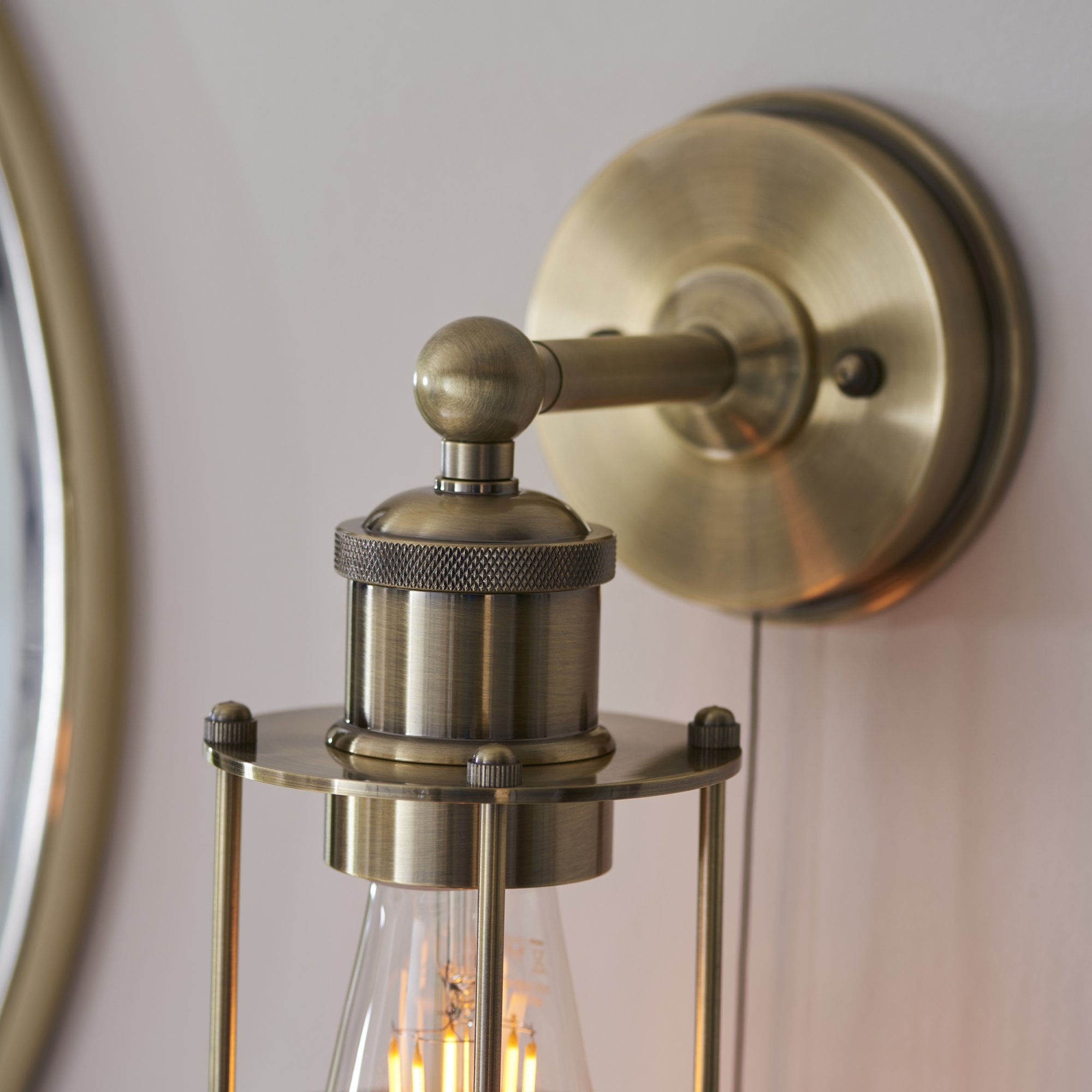 Endon Industrial Caged Single Wall Light - Antique Brass