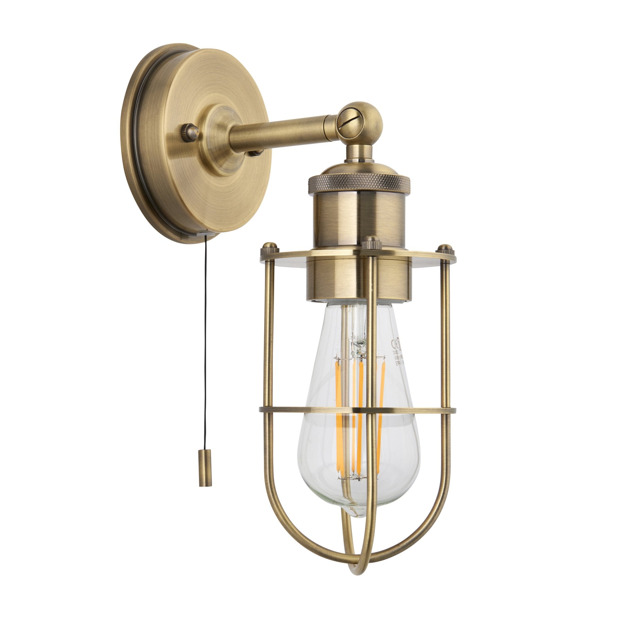 Endon Industrial Caged Single Wall Light - Antique Brass