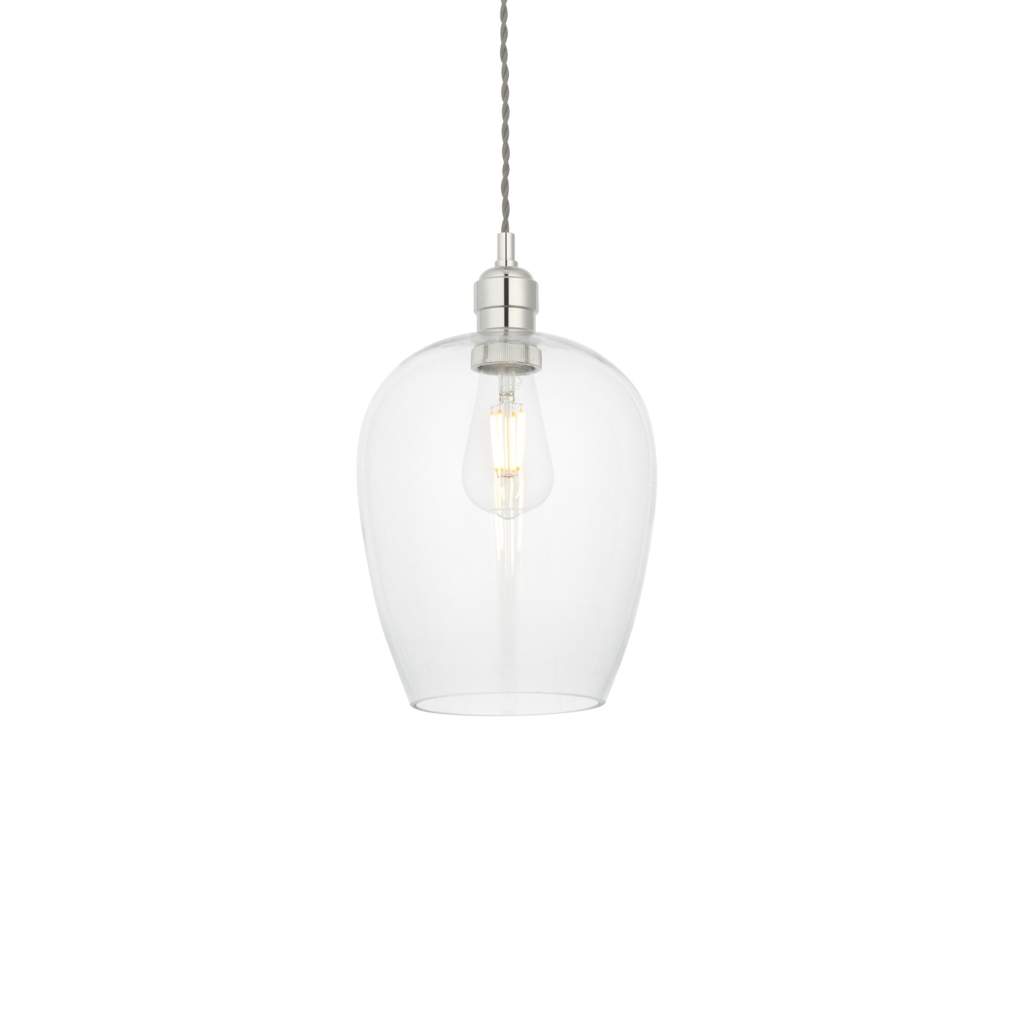 Utopia Walton Single Light Ceiling Pendant - Bright Nickel & Clear Glass
