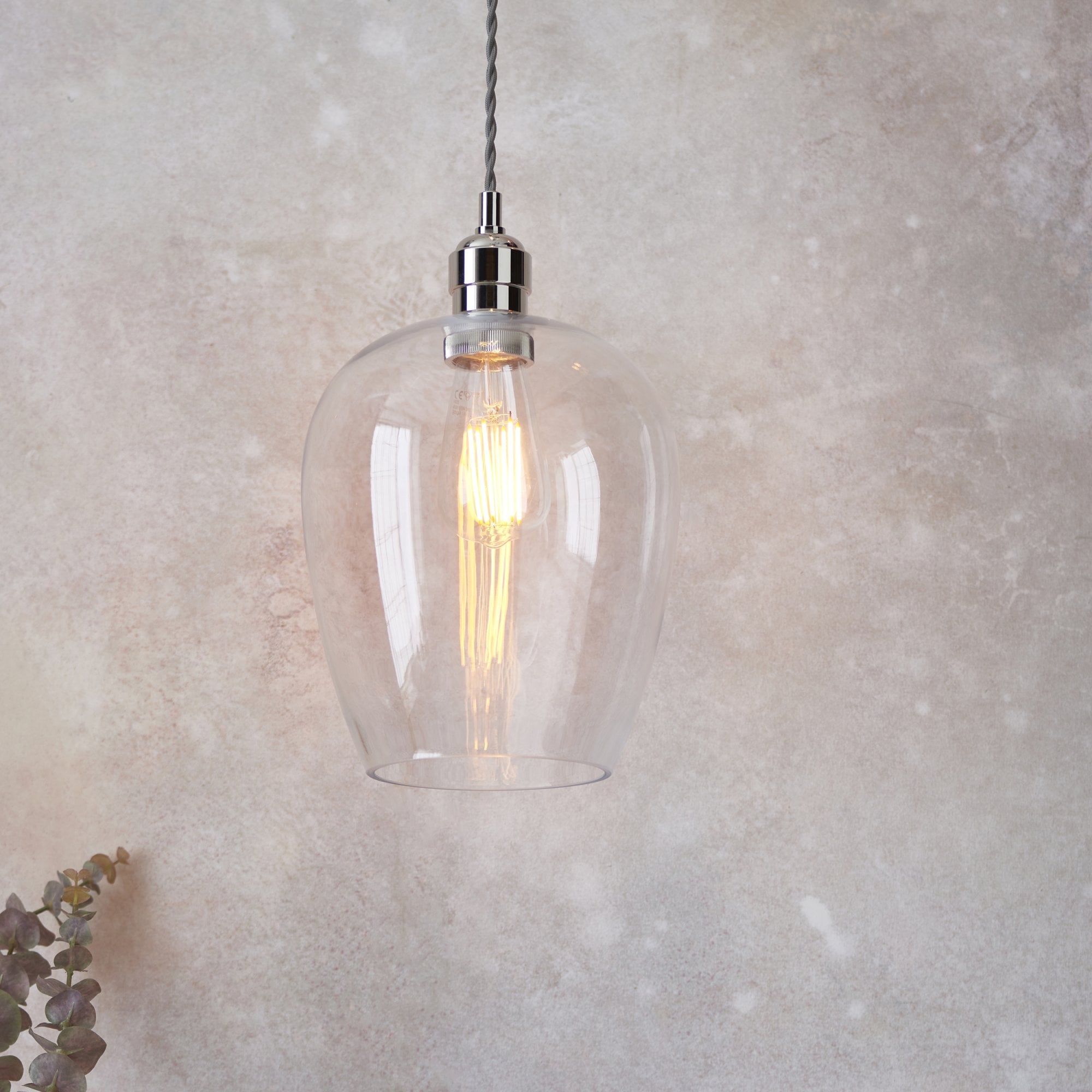 Utopia Walton Single Light Ceiling Pendant - Bright Nickel & Clear Glass