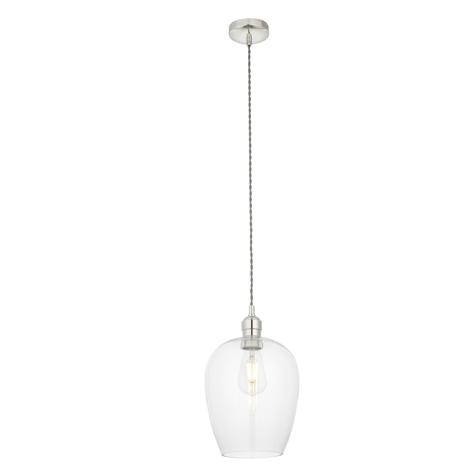 Utopia Walton Single Light Ceiling Pendant - Bright Nickel & Clear Glass