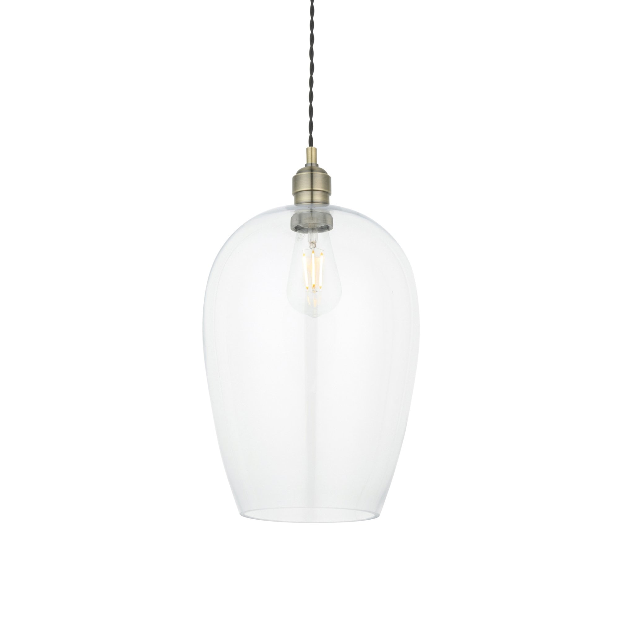 Utopia Walton Single Light Large Ceiling Pendant - Antique Brass & Clear Glass