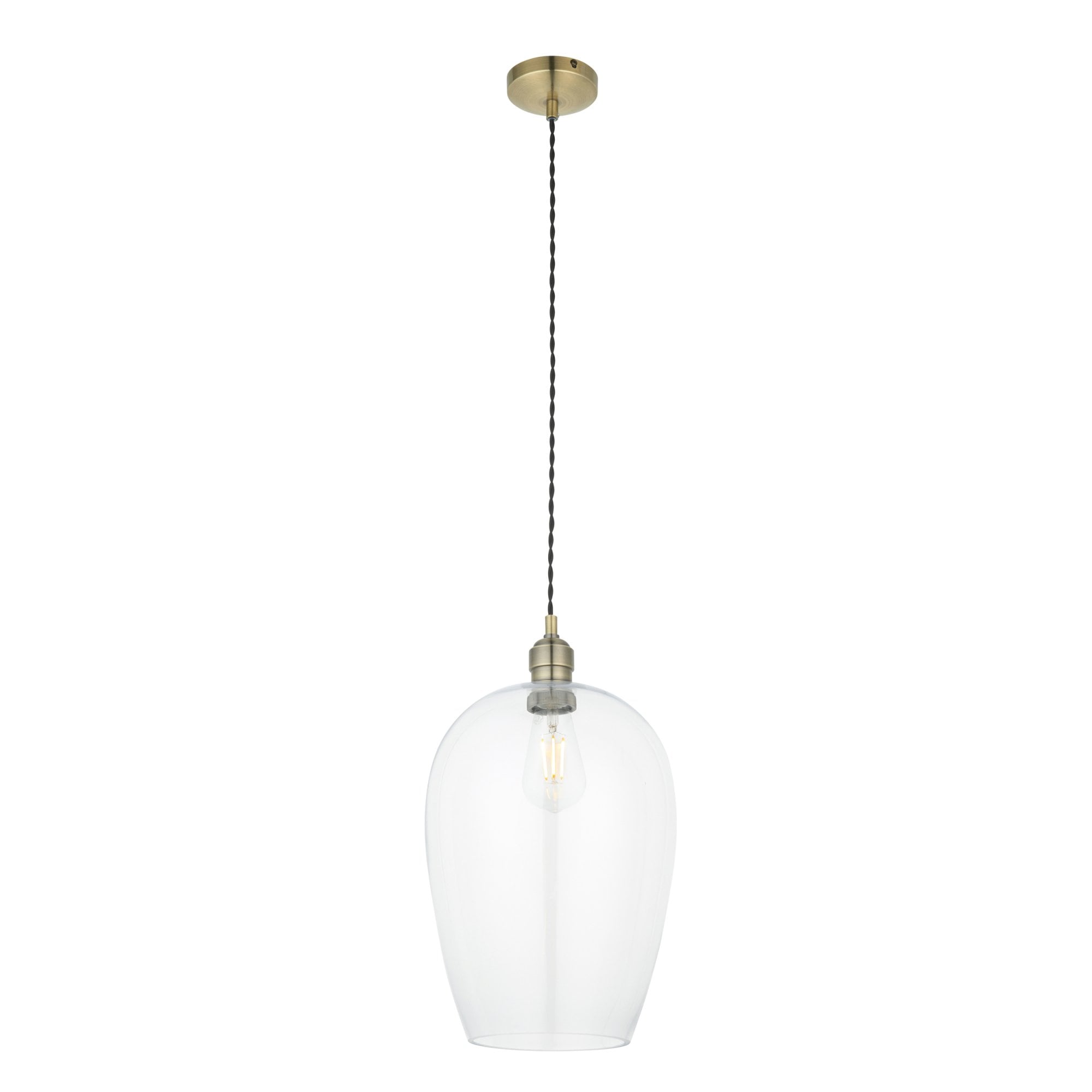 Utopia Walton Single Light Large Ceiling Pendant - Antique Brass & Clear Glass
