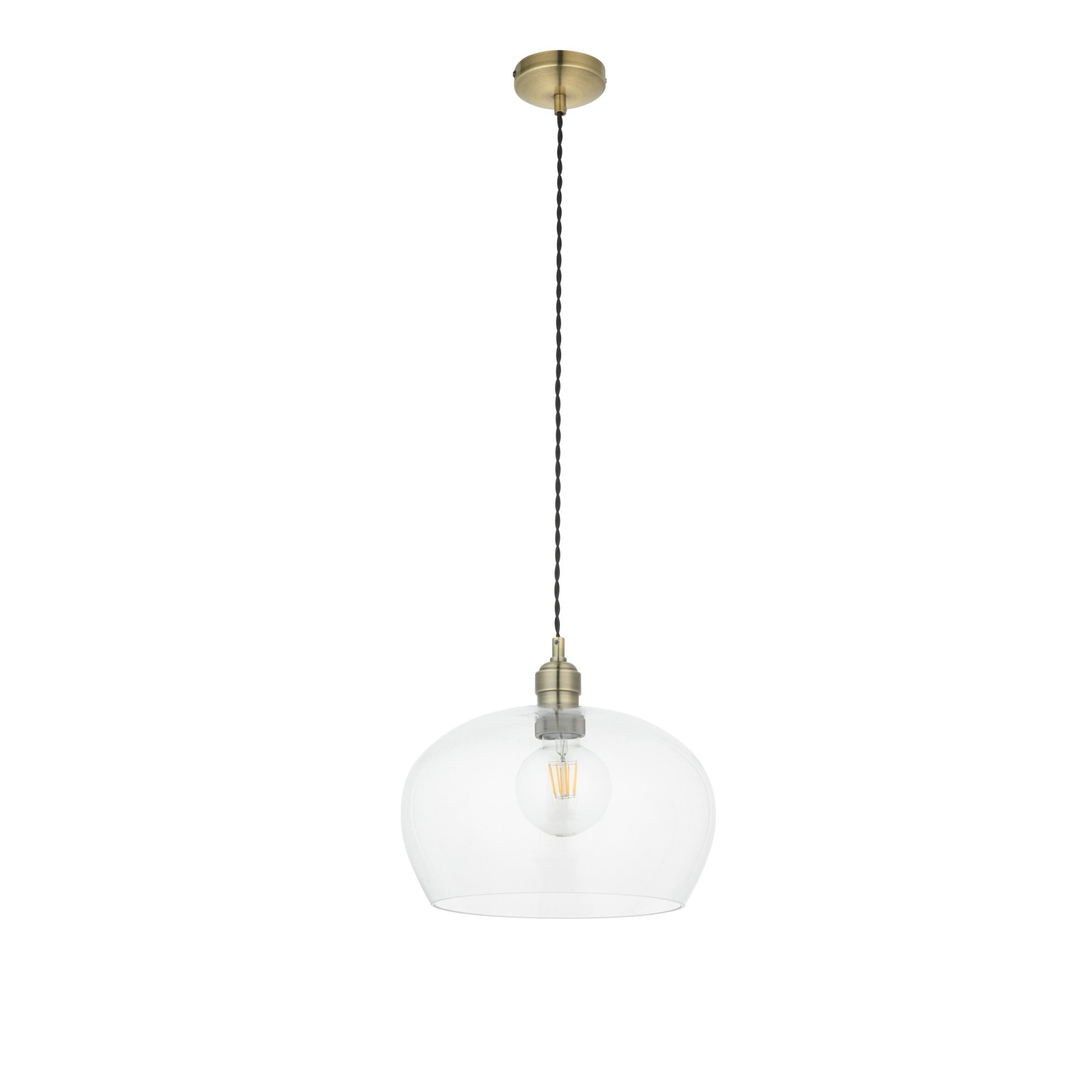 Utopia Walton Medium Ceiling Pendant - Antique Brass & Clear Glass
