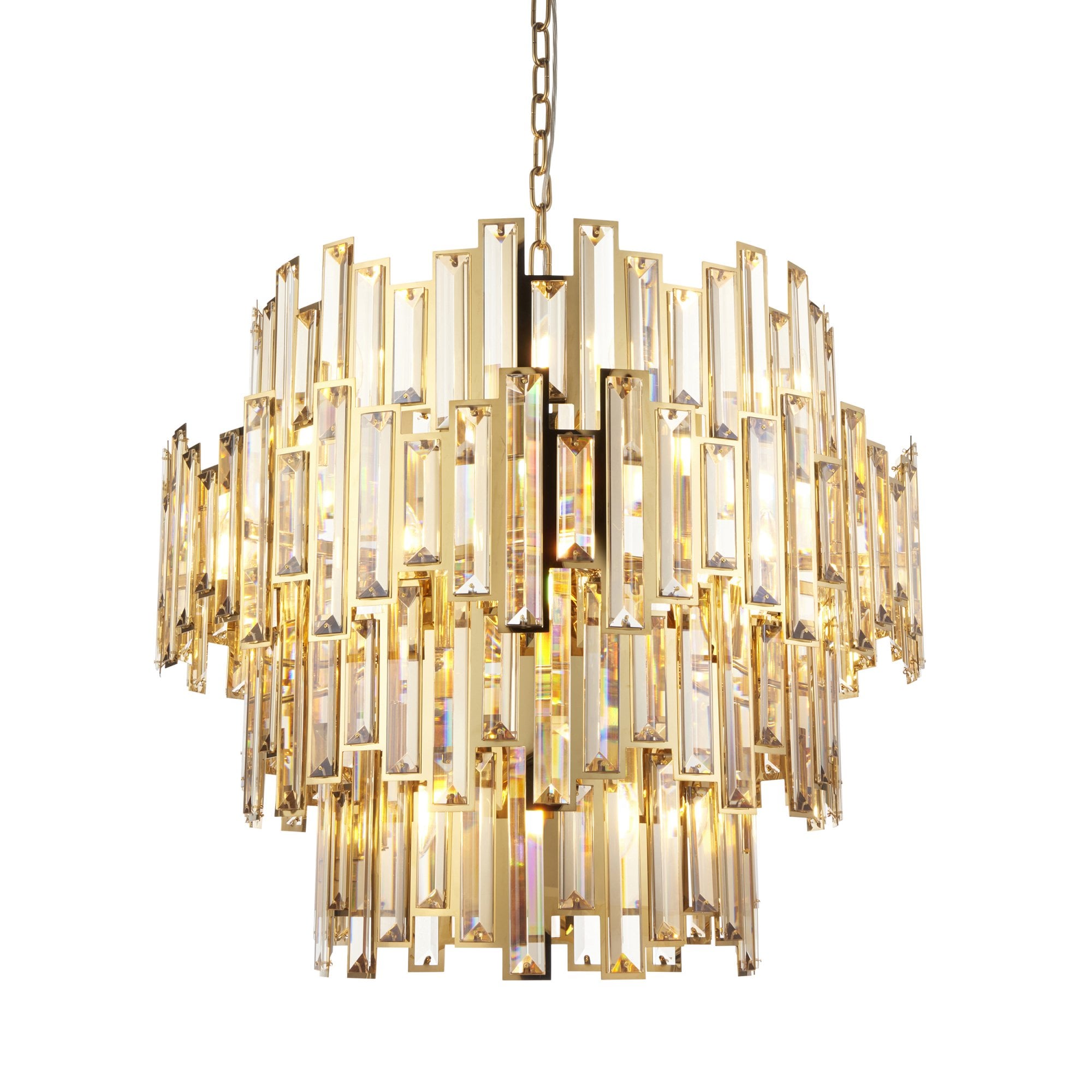 Endon Viviana 15 Light Ceiling Pendant - Champagne Crystal & Gold Plate Effect
