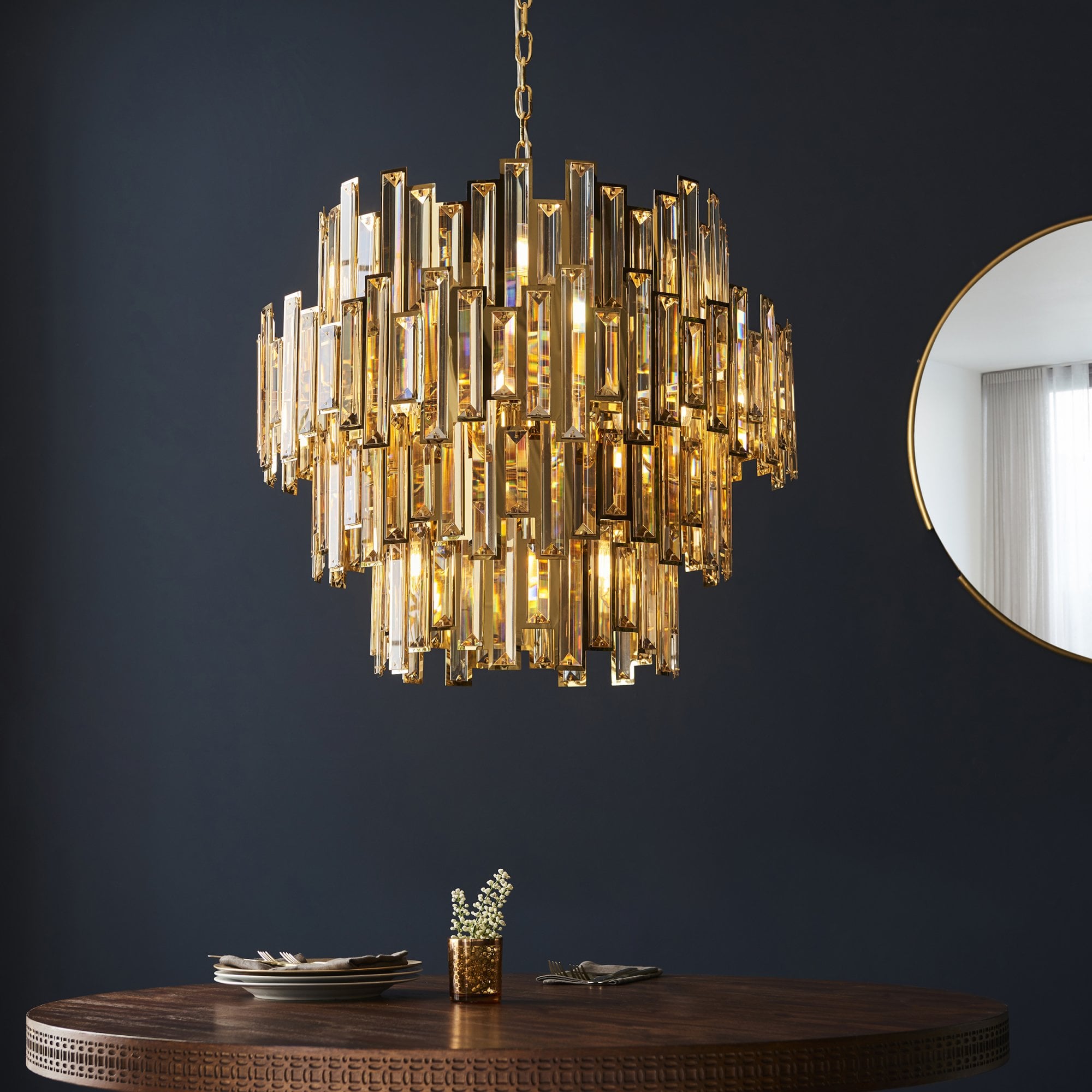 Endon Viviana 15 Light Ceiling Pendant - Champagne Crystal & Gold Plate Effect