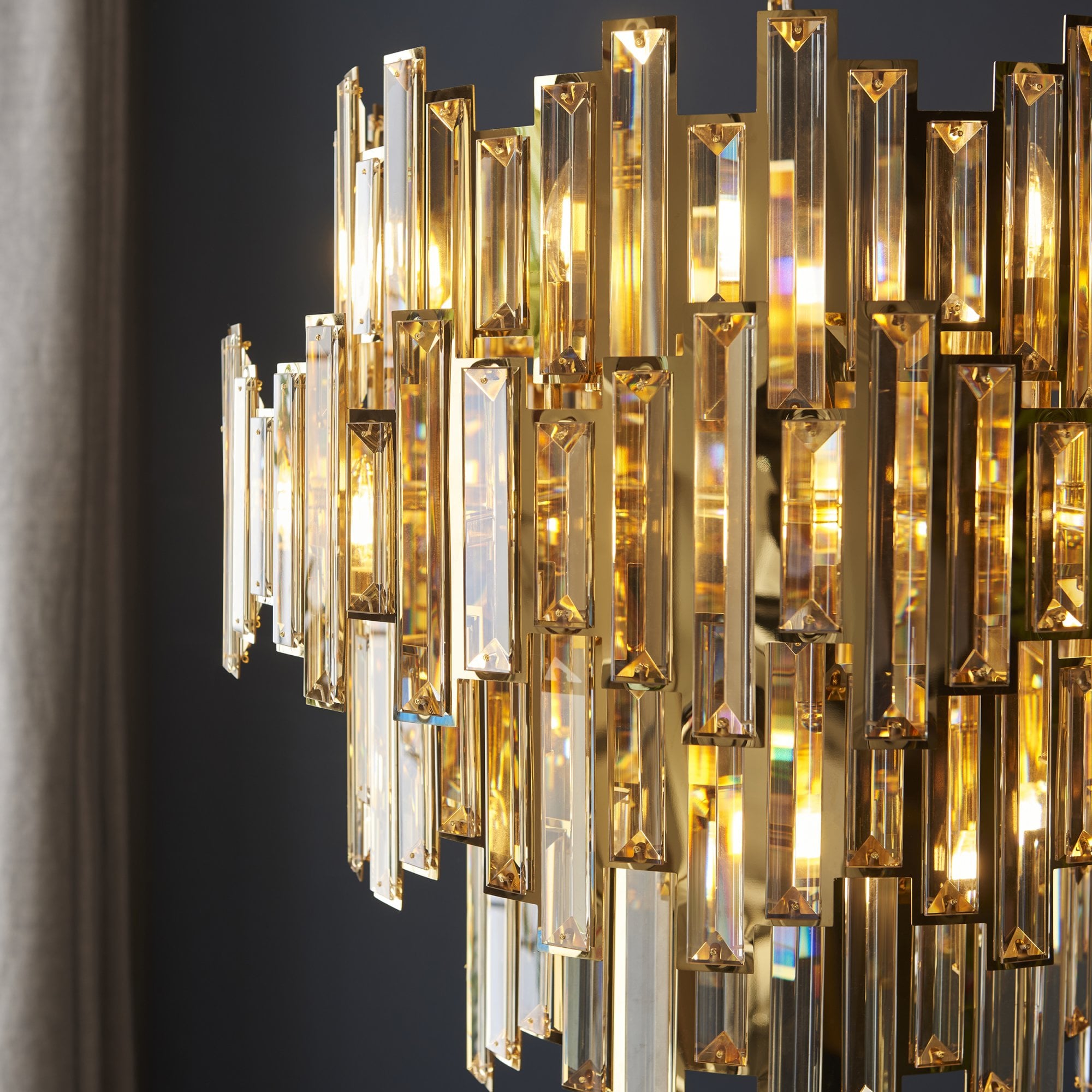 Endon Viviana 15 Light Ceiling Pendant - Champagne Crystal & Gold Plate Effect