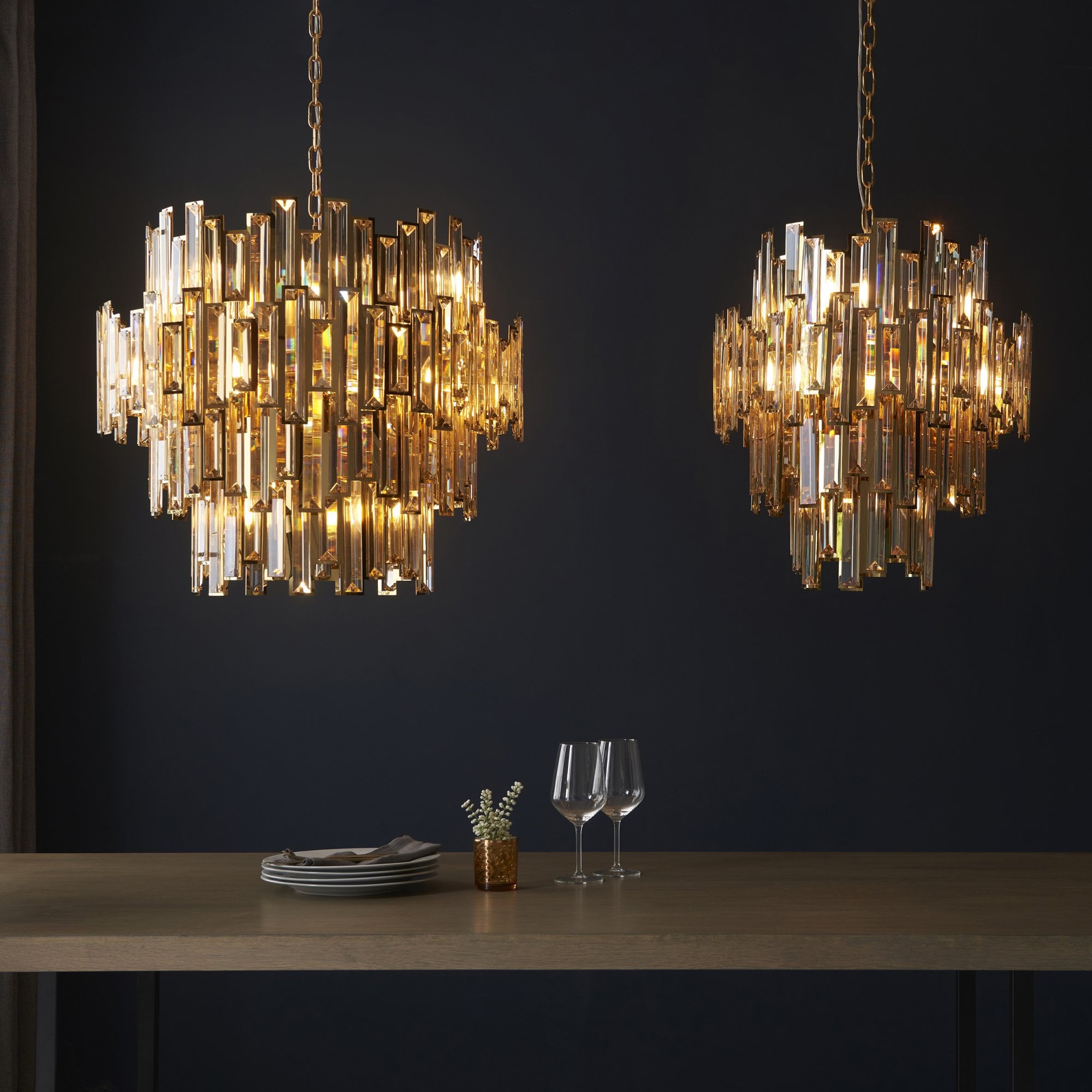 Endon Viviana 15 Light Ceiling Pendant - Champagne Crystal & Gold Plate Effect