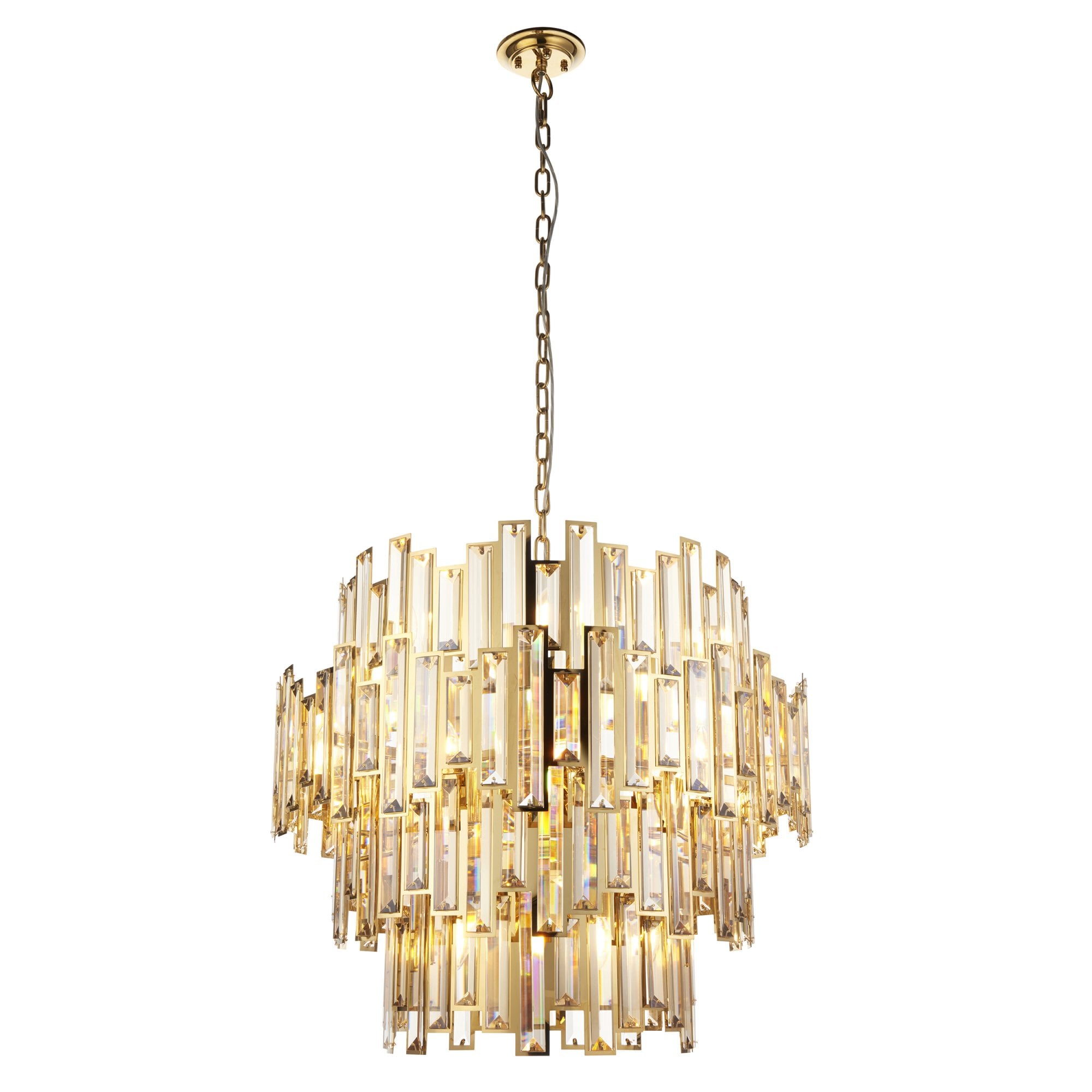 Endon Viviana 15 Light Ceiling Pendant - Champagne Crystal & Gold Plate Effect