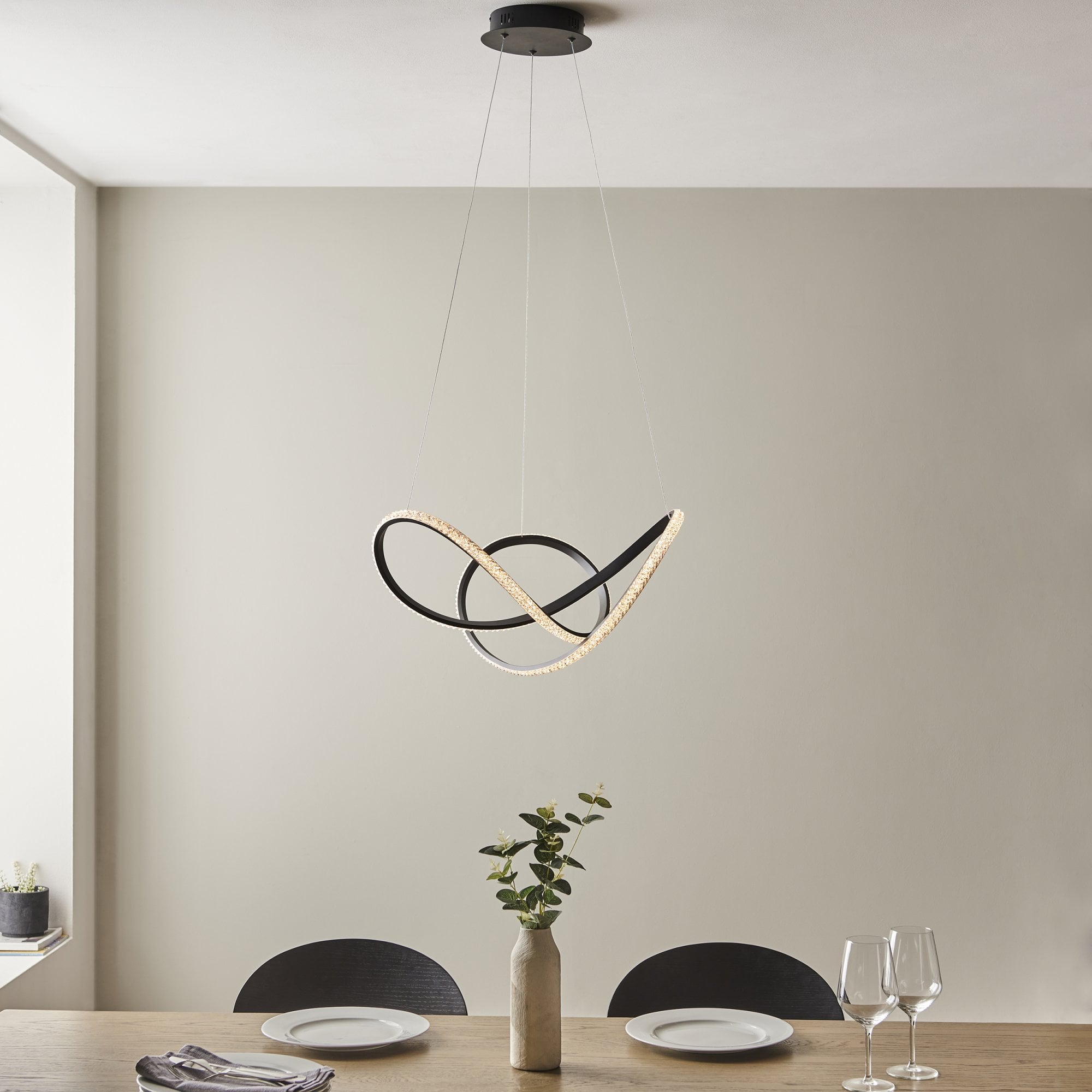 Endon Francisca Embellished Ceiling Pendant - Textured Black & Clear Faceted Detail