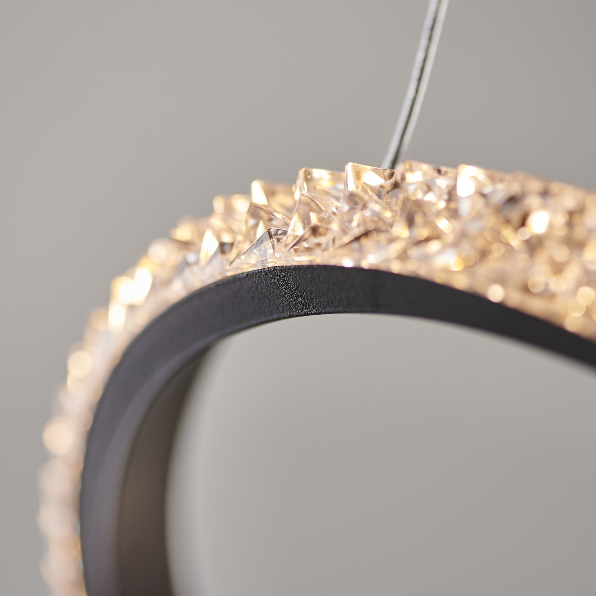 Endon Francisca Embellished Ceiling Pendant - Textured Black & Clear Faceted Detail