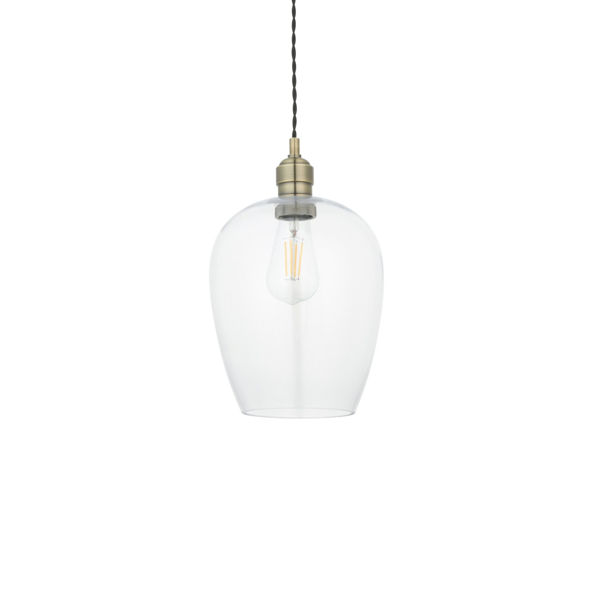 Utopia Walton Single Light Ceiling Pendant - Antique Brass & Clear Glass