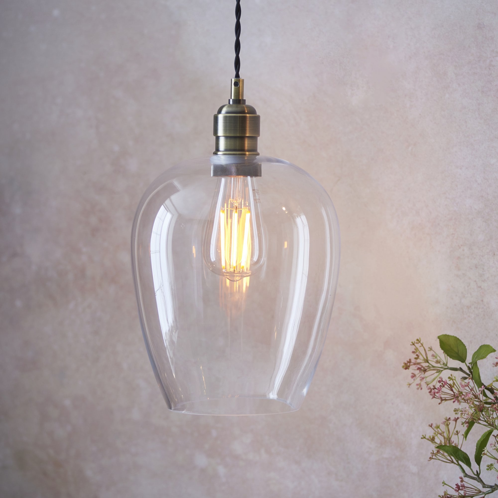 Utopia Walton Single Light Ceiling Pendant - Antique Brass & Clear Glass