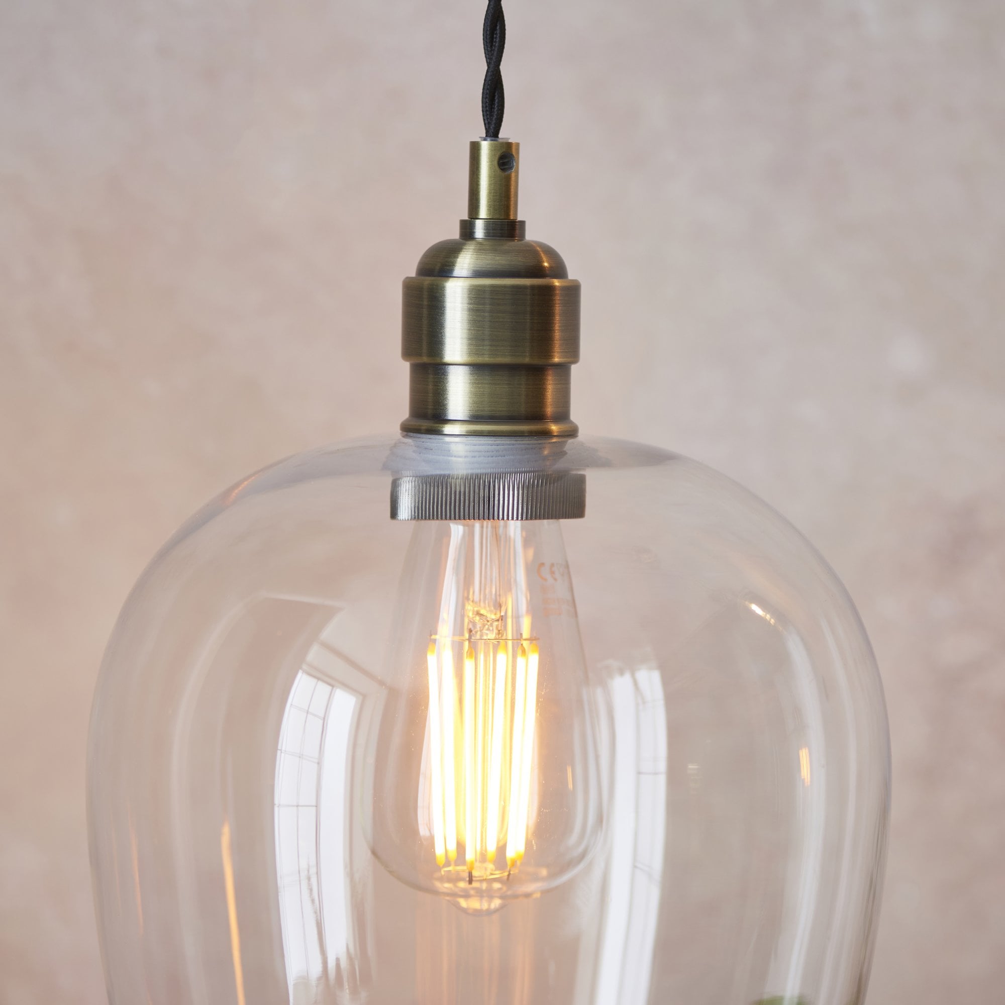Utopia Walton Single Light Ceiling Pendant - Antique Brass & Clear Glass