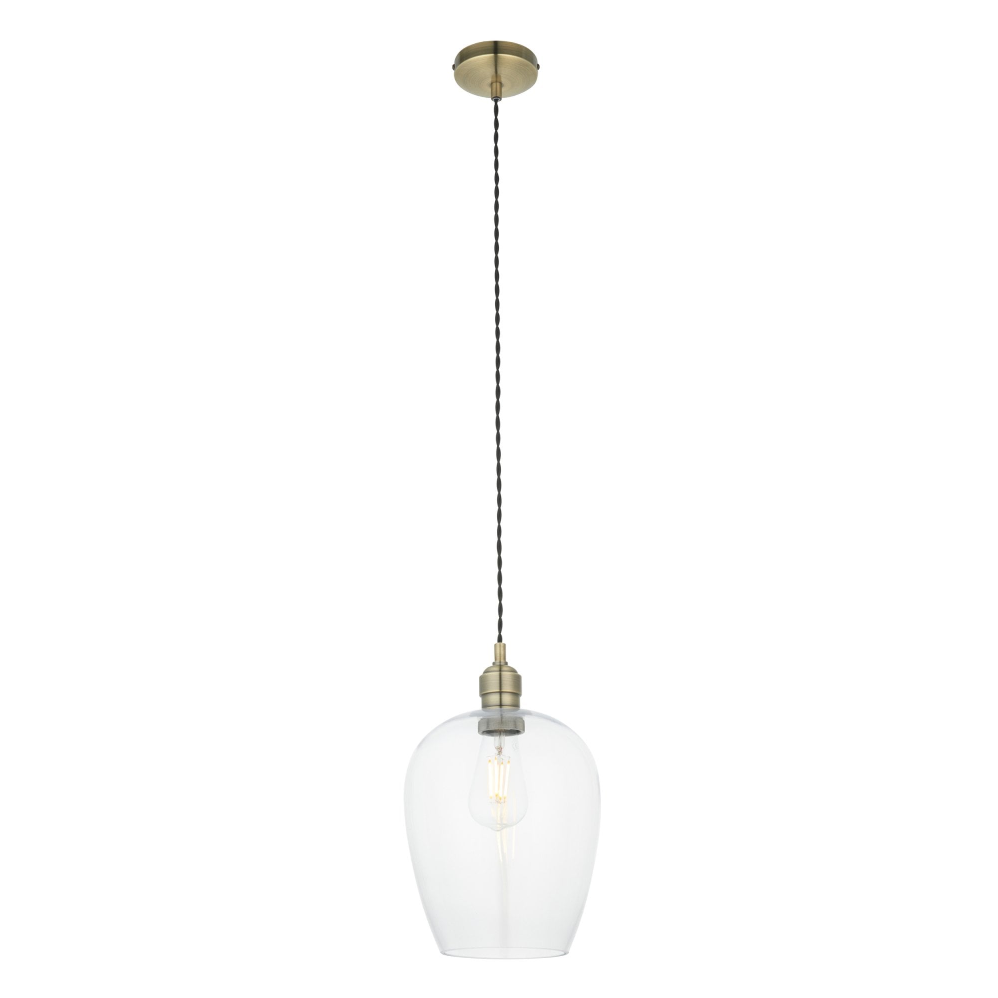 Utopia Walton Single Light Ceiling Pendant - Antique Brass & Clear Glass