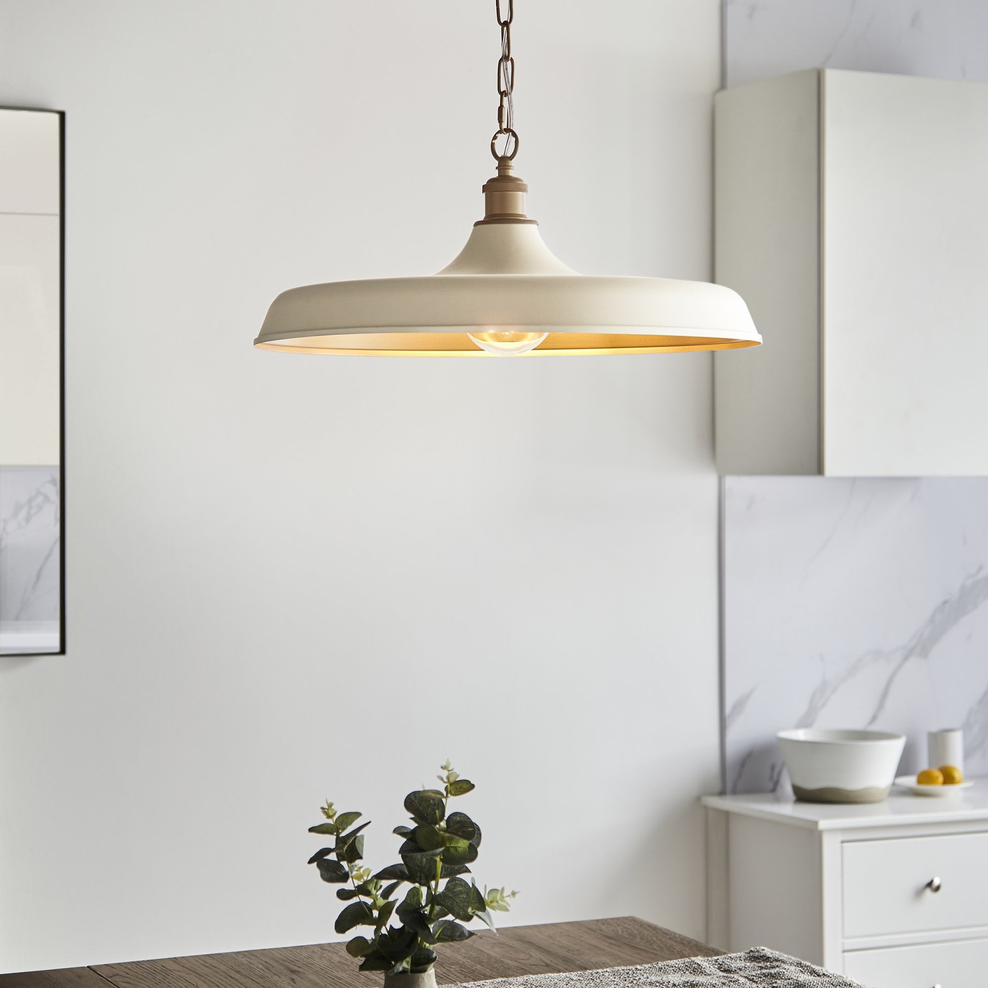 Utopia Vogue Mid Century Single Pendant Light - Matt Warm White & Satin Gold