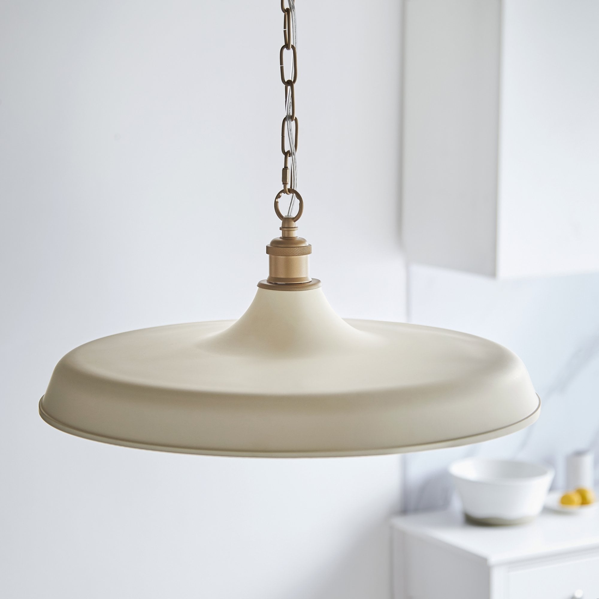 Utopia Vogue Mid Century Single Pendant Light - Matt Warm White & Satin Gold
