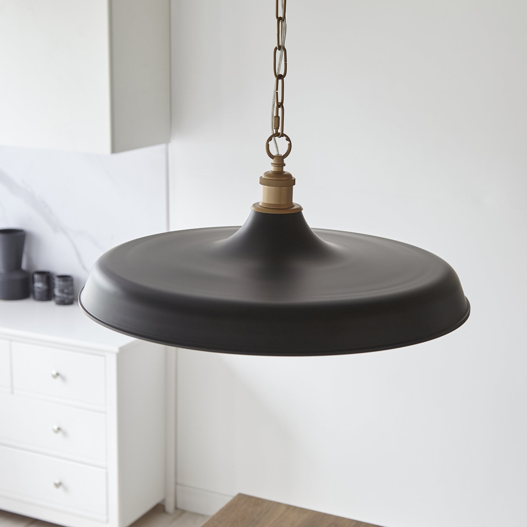 Utopia Vogue Mid Century Single Pendant Light - Matt Black & Satin Gold