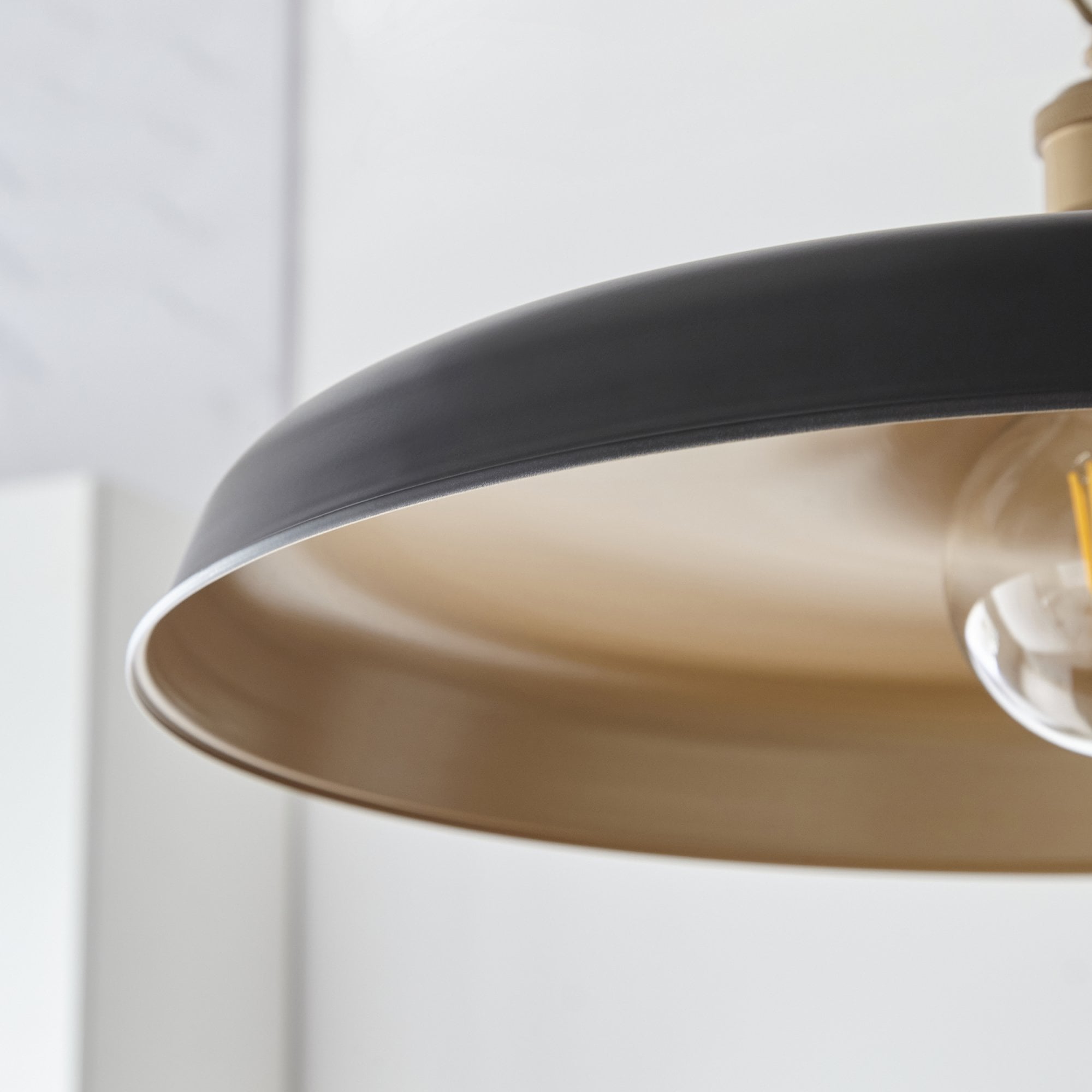 Utopia Vogue Mid Century Single Pendant Light - Matt Black & Satin Gold