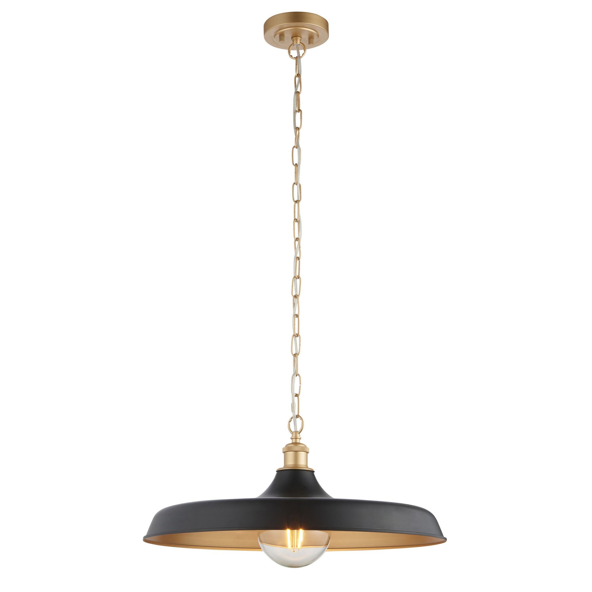 Utopia Vogue Mid Century Single Pendant Light - Matt Black & Satin Gold