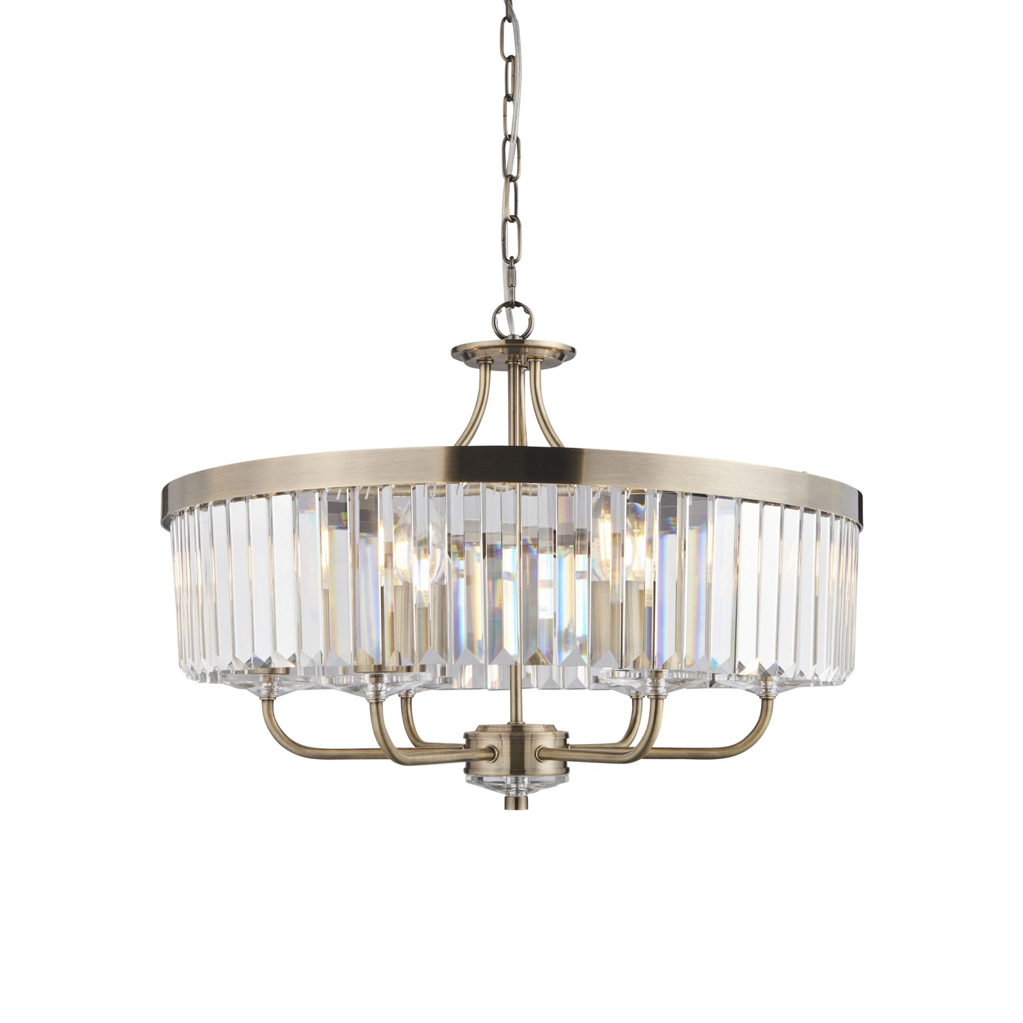 Utopia Martini 6 Light Pendant Chandelier - Antique Brass & Clear Cut Glass