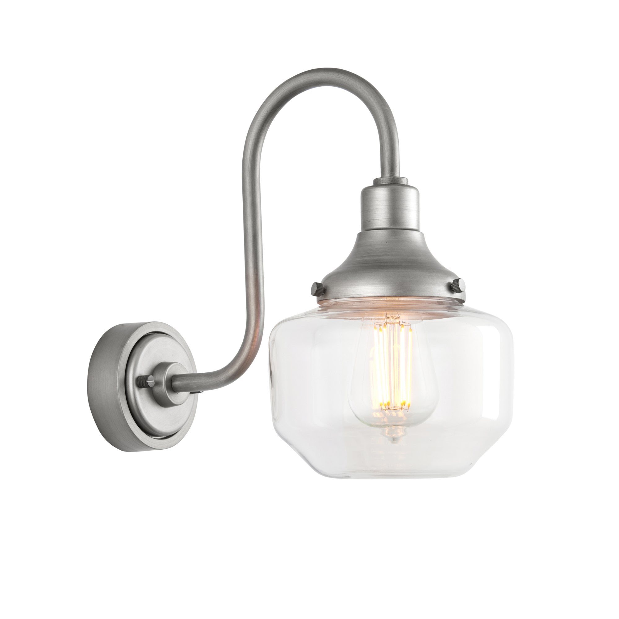 Endon Amble Swan Neck Single Wall Light - Aged Pewter & Clear Glass