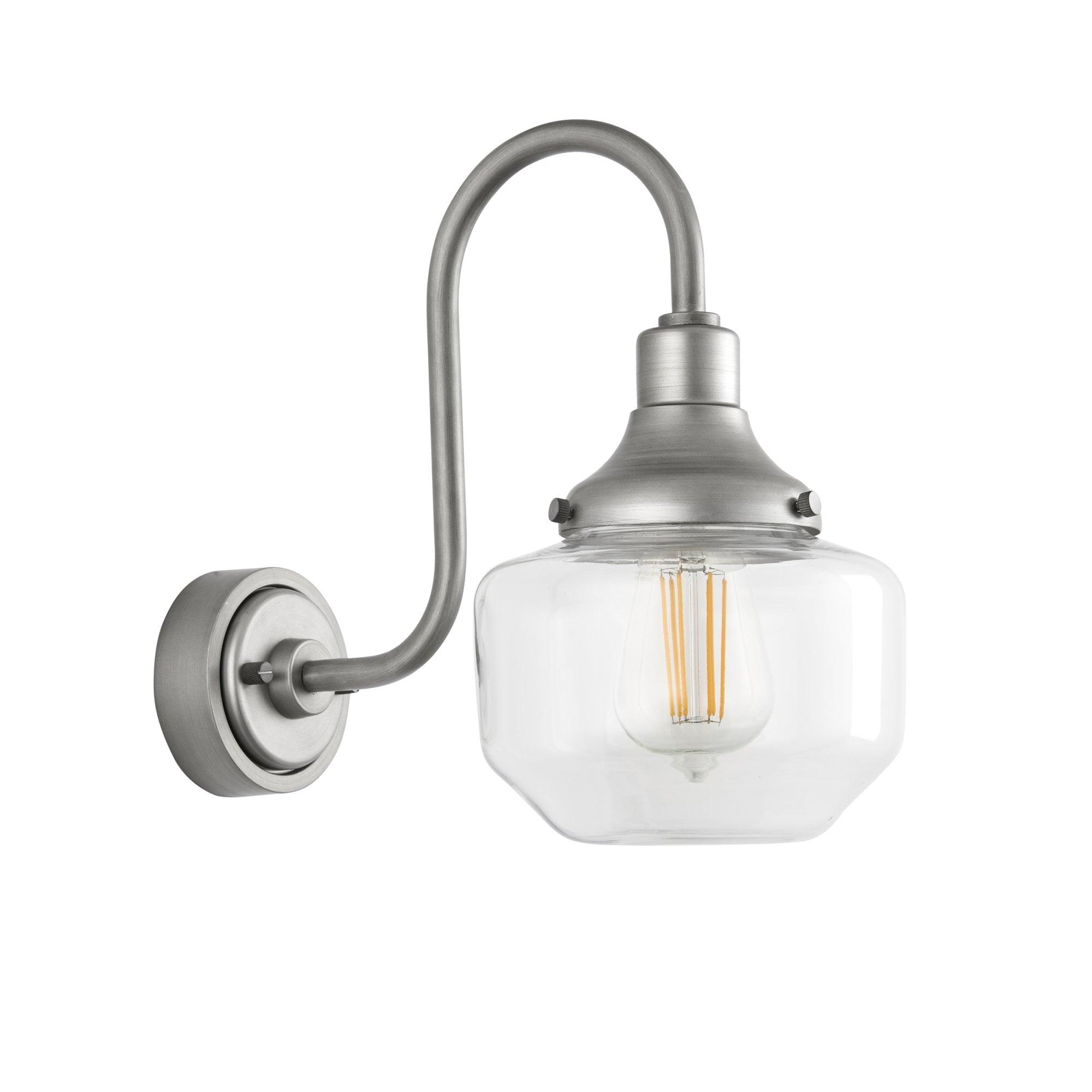 Endon Amble Swan Neck Single Wall Light - Aged Pewter & Clear Glass