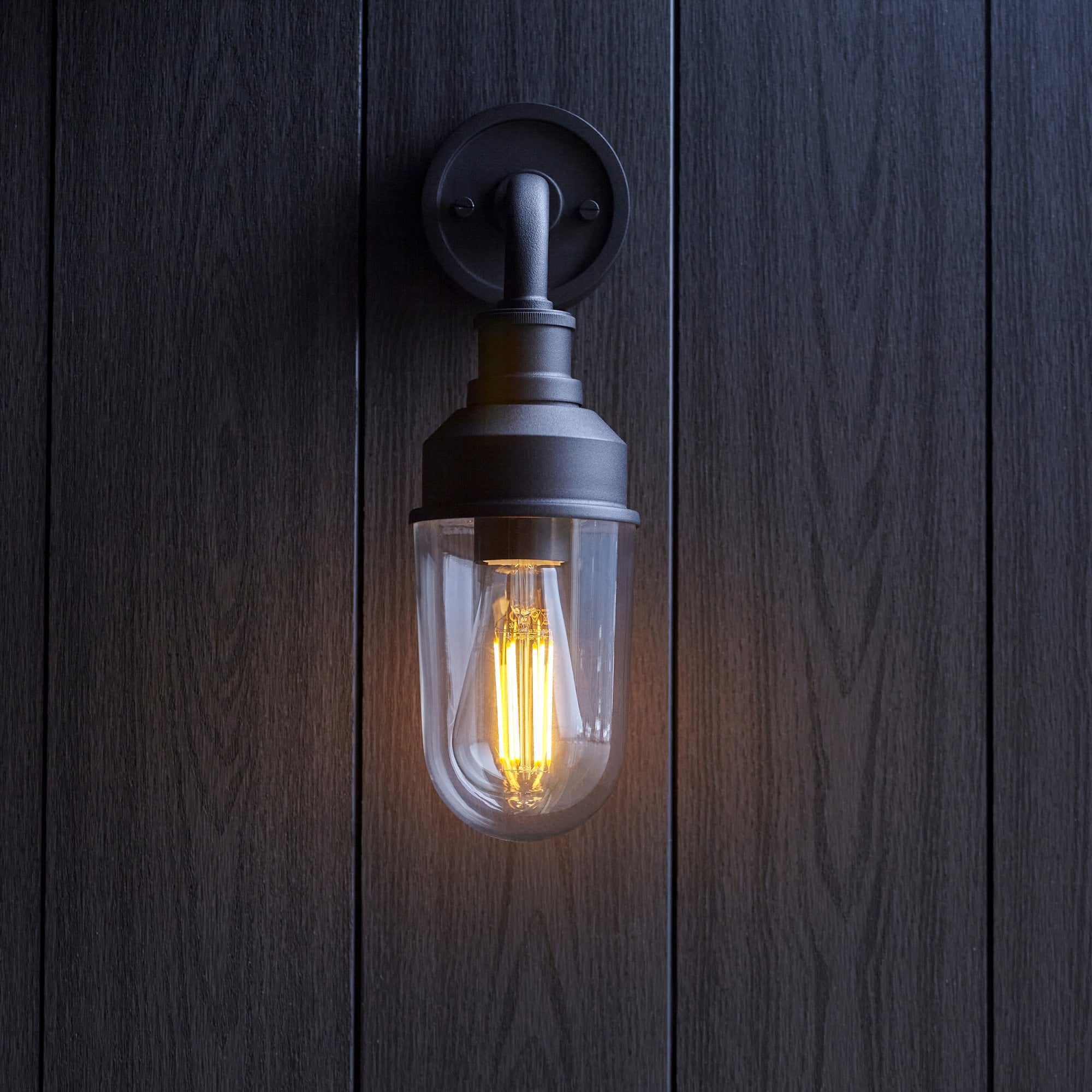 Utopia View Single Wall Light - Textured Black & Clear Glass