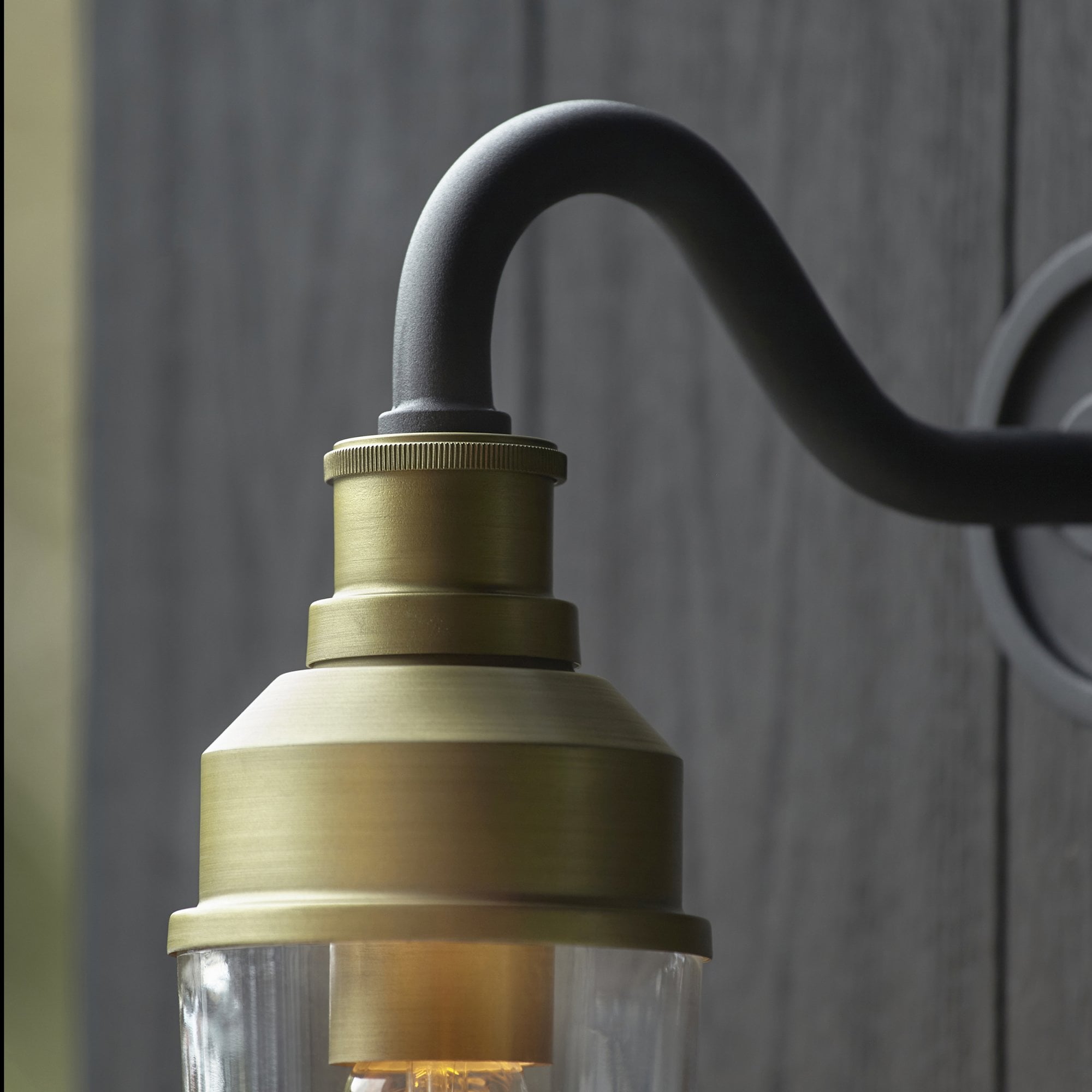 Utopia Frontier Curved Arm Wall Light - Matt Antique Brass & Clear Glass