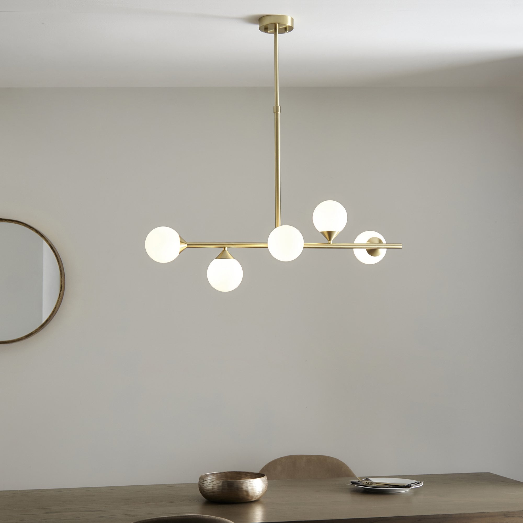 Utopia Lustre Linear Ceiling Pendant - Satin Brushed Gold & Gloss White Glass