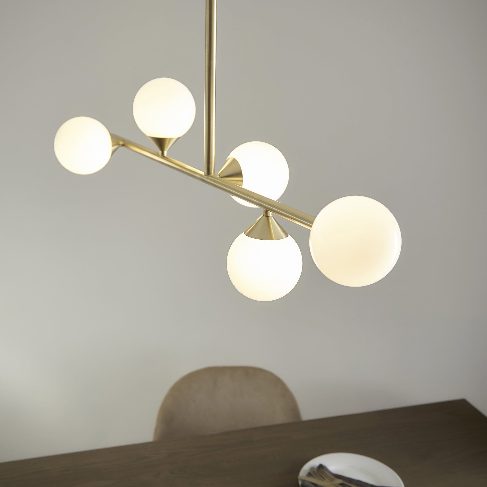 Utopia Lustre Linear Ceiling Pendant - Satin Brushed Gold & Gloss White Glass