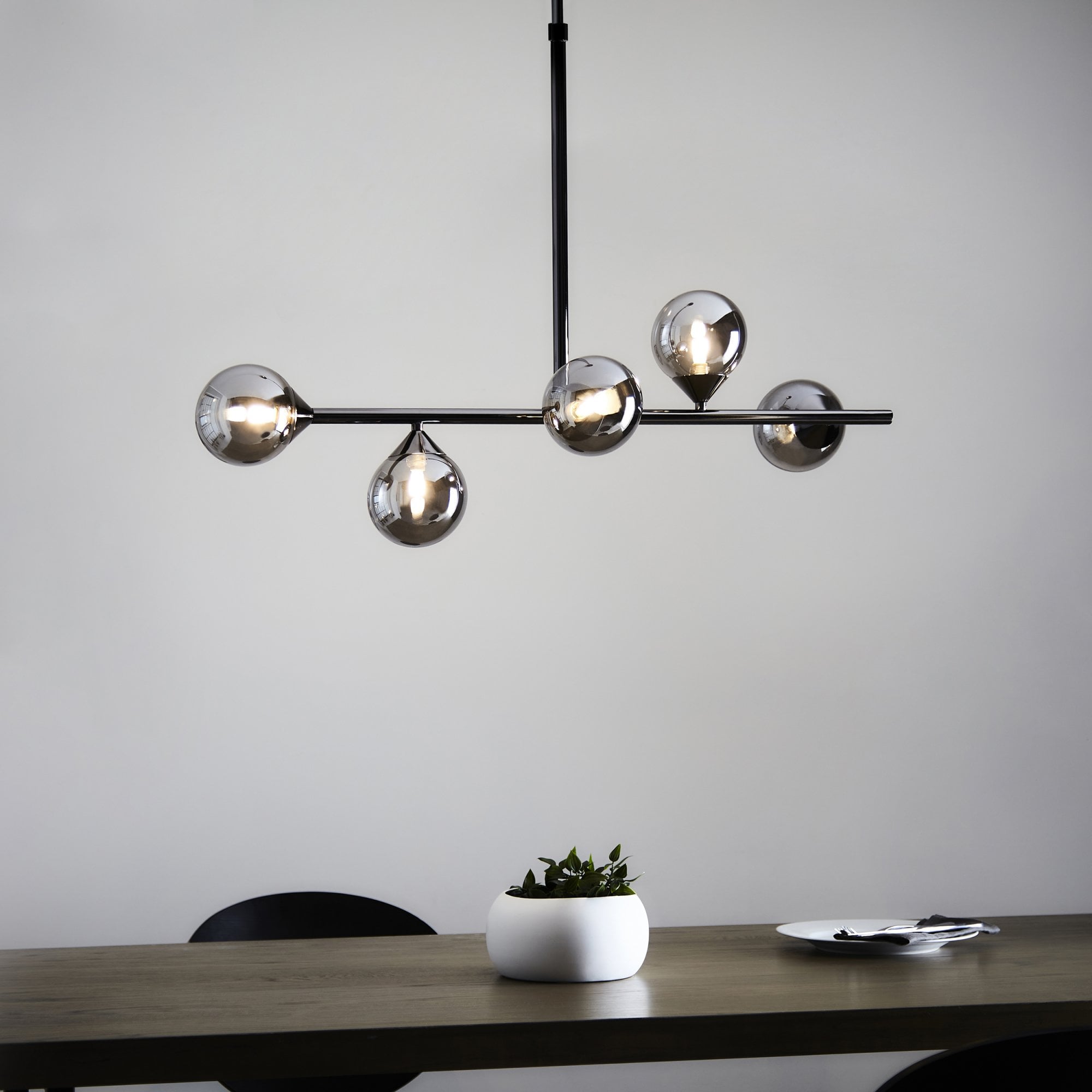 Utopia Hazy Linear Ceiling Pendant - Matt Black & Smokey Mirror Glass