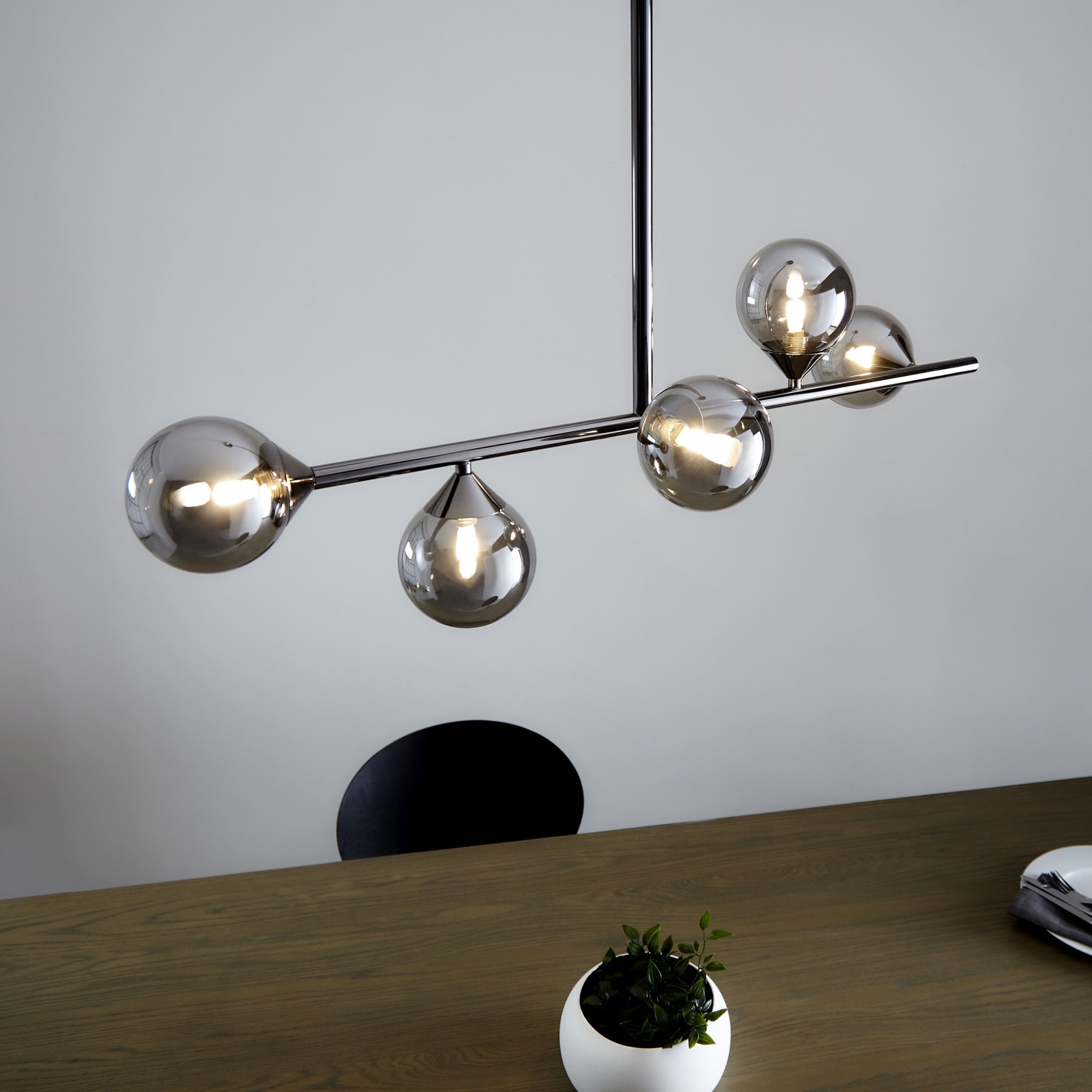 Utopia Hazy Linear Ceiling Pendant - Matt Black & Smokey Mirror Glass