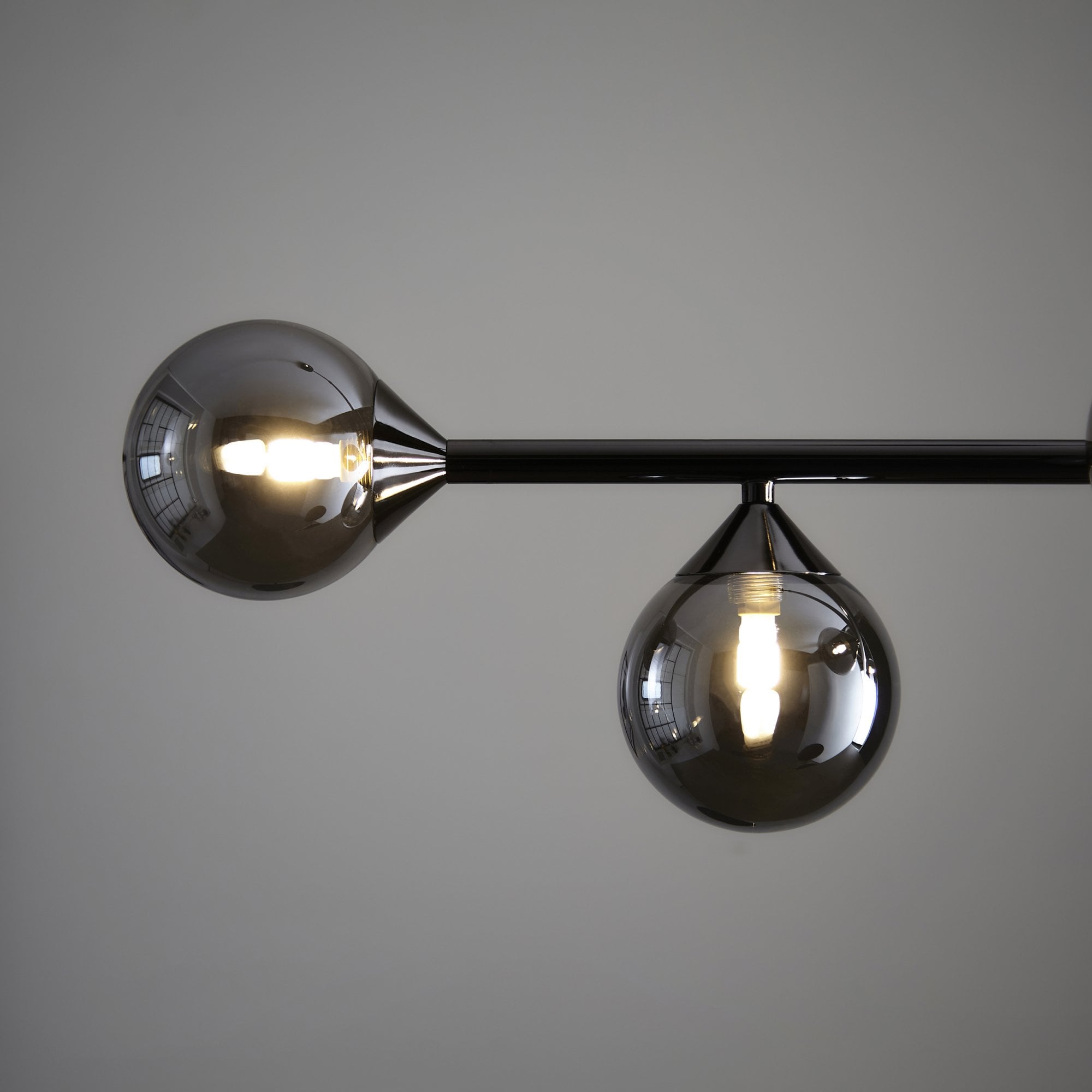 Utopia Hazy Linear Ceiling Pendant - Matt Black & Smokey Mirror Glass