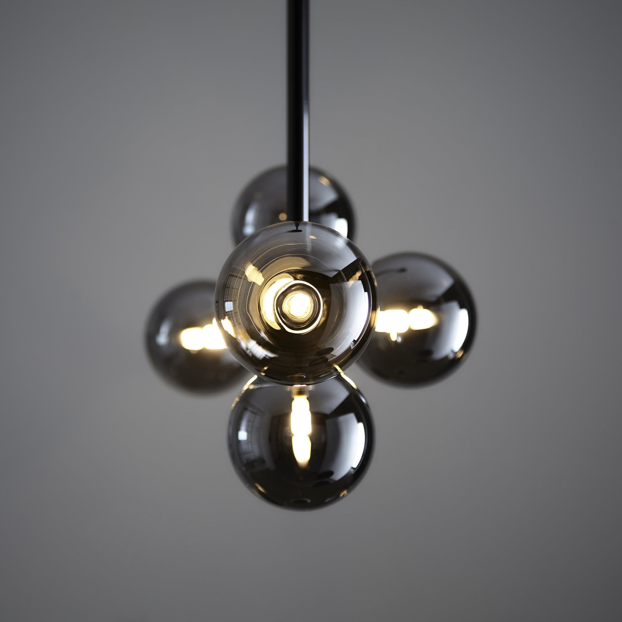 Utopia Hazy Linear Ceiling Pendant - Matt Black & Smokey Mirror Glass