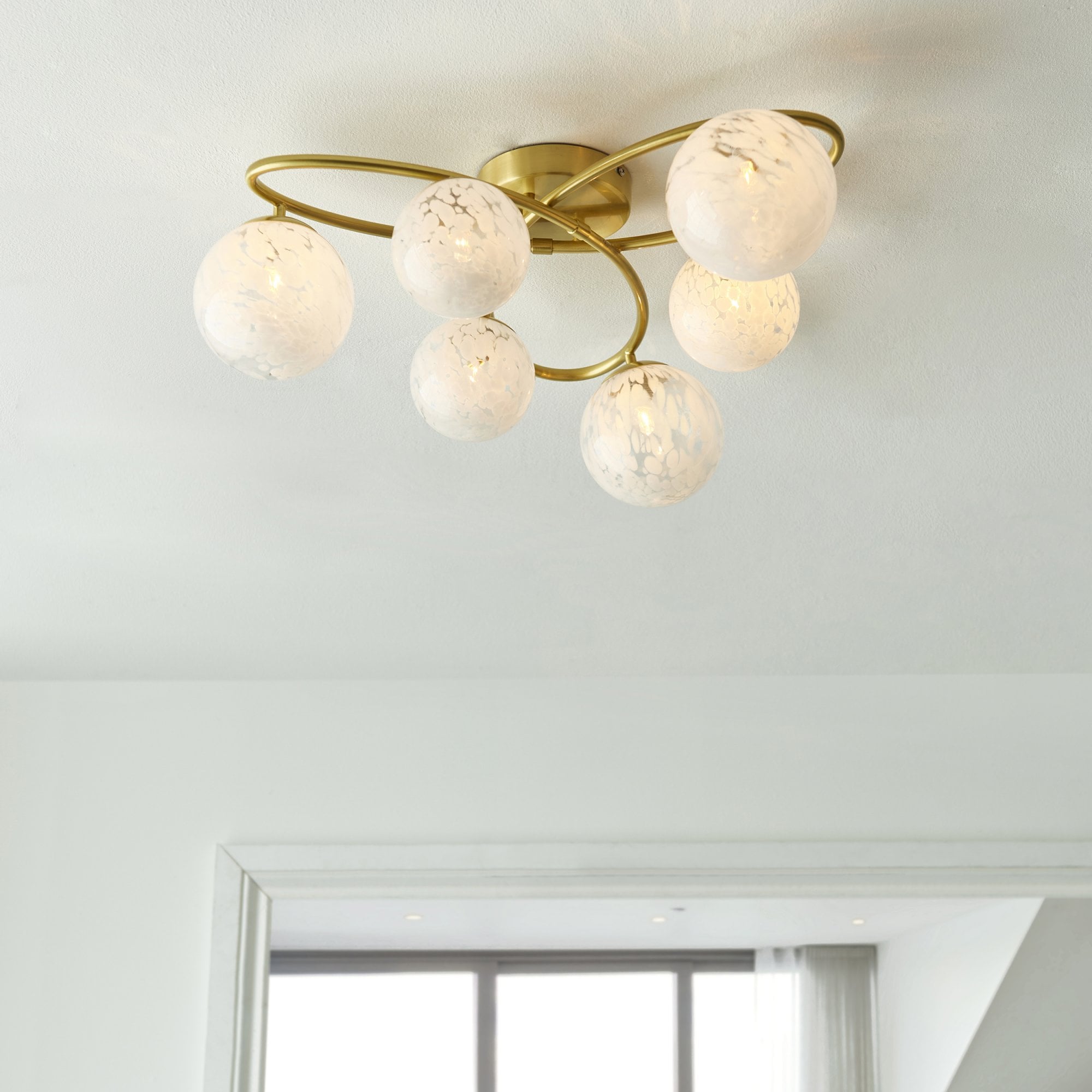 Endon Maye 6 Light Semi Flush - Satin Brass & Confetti Glass