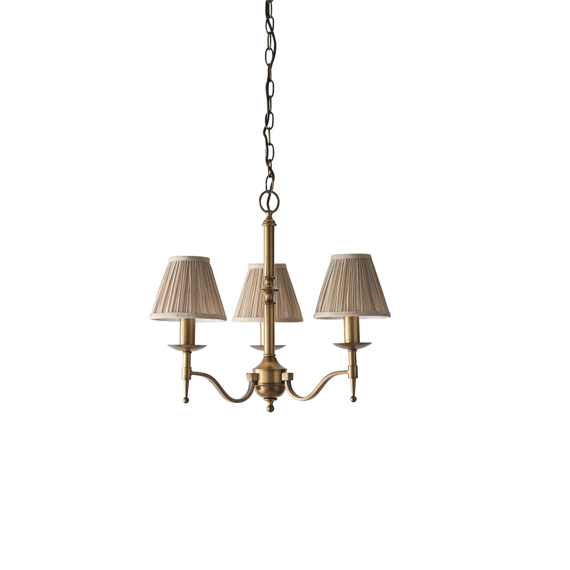 Interiors 1900 Stanford 3 Light Arm Pendant - Antique Brass & Beige Organza Shades