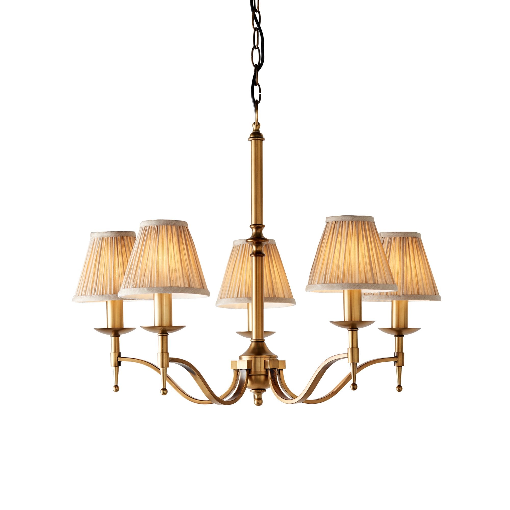 Interiors 1900 Stanford 5 Light Pendant - Antique Brass & Beige Organza Shades