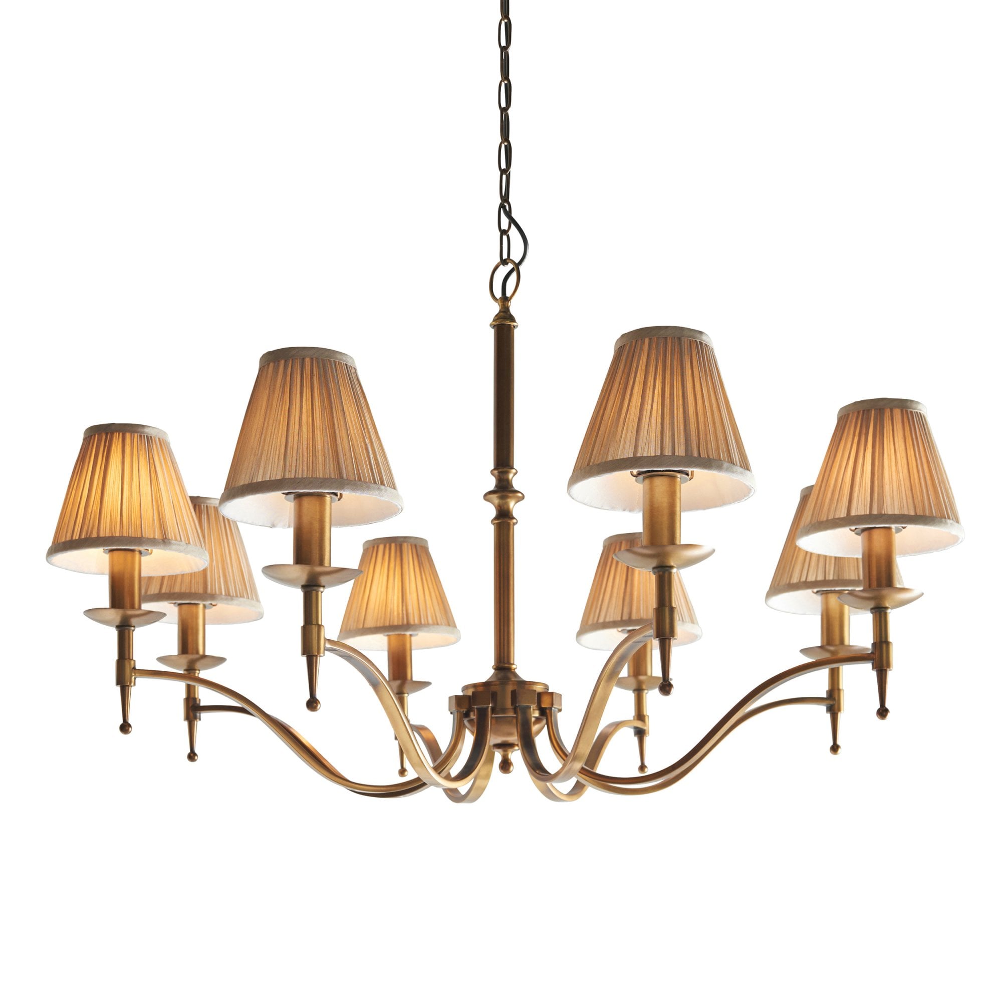 Interiors 1900 Stanford 8 Light Pendant - Antique Brass & Beige Organza Shades