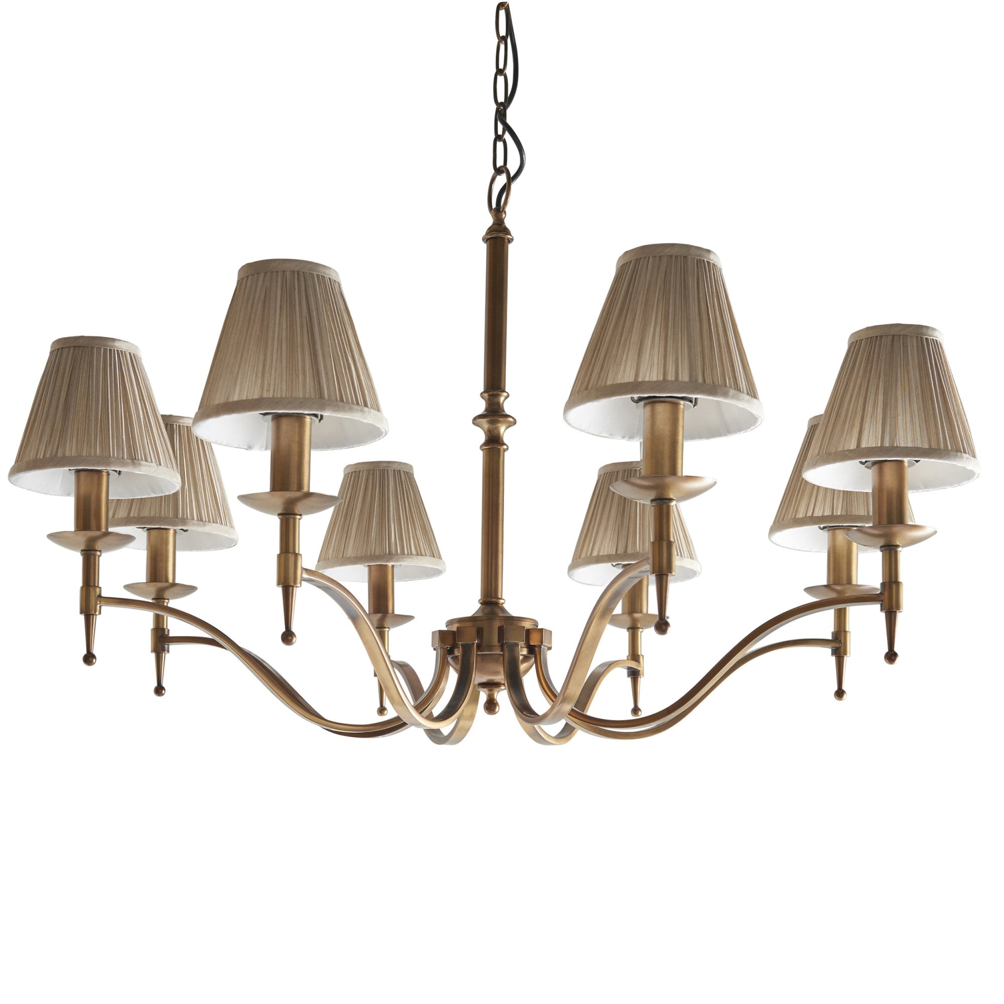 Interiors 1900 Stanford 8 Light Pendant - Antique Brass & Beige Organza Shades
