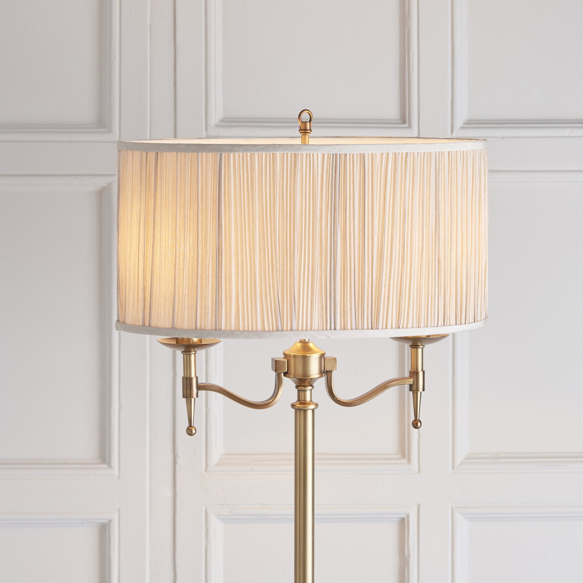 Interiors 1900 Stanford Floor Lamp - Antique Brass & Beige Shade
