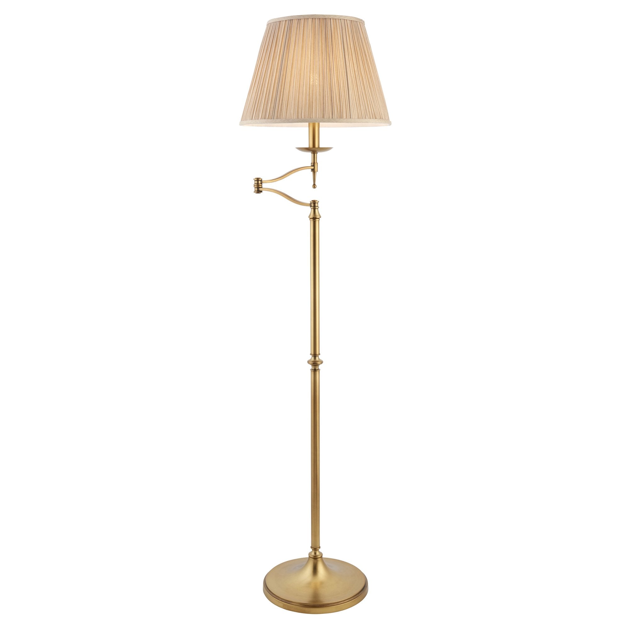 Interiors 1900 Stanford Swing Arm Floor Lamp - Antique Brass & Beige Shade