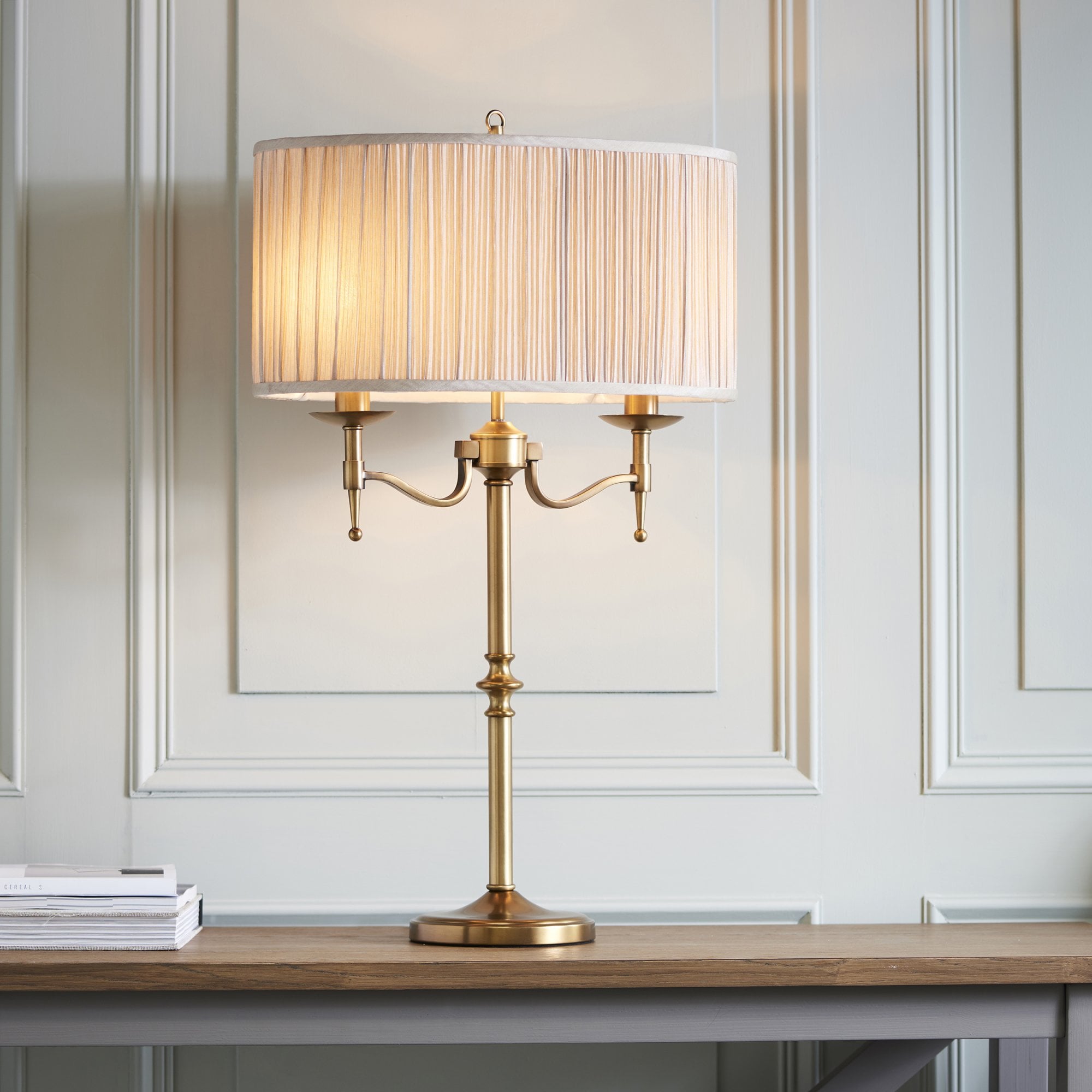 Interiors 1900 Stanford Table Lamp - Antique Brass & Beige Shade
