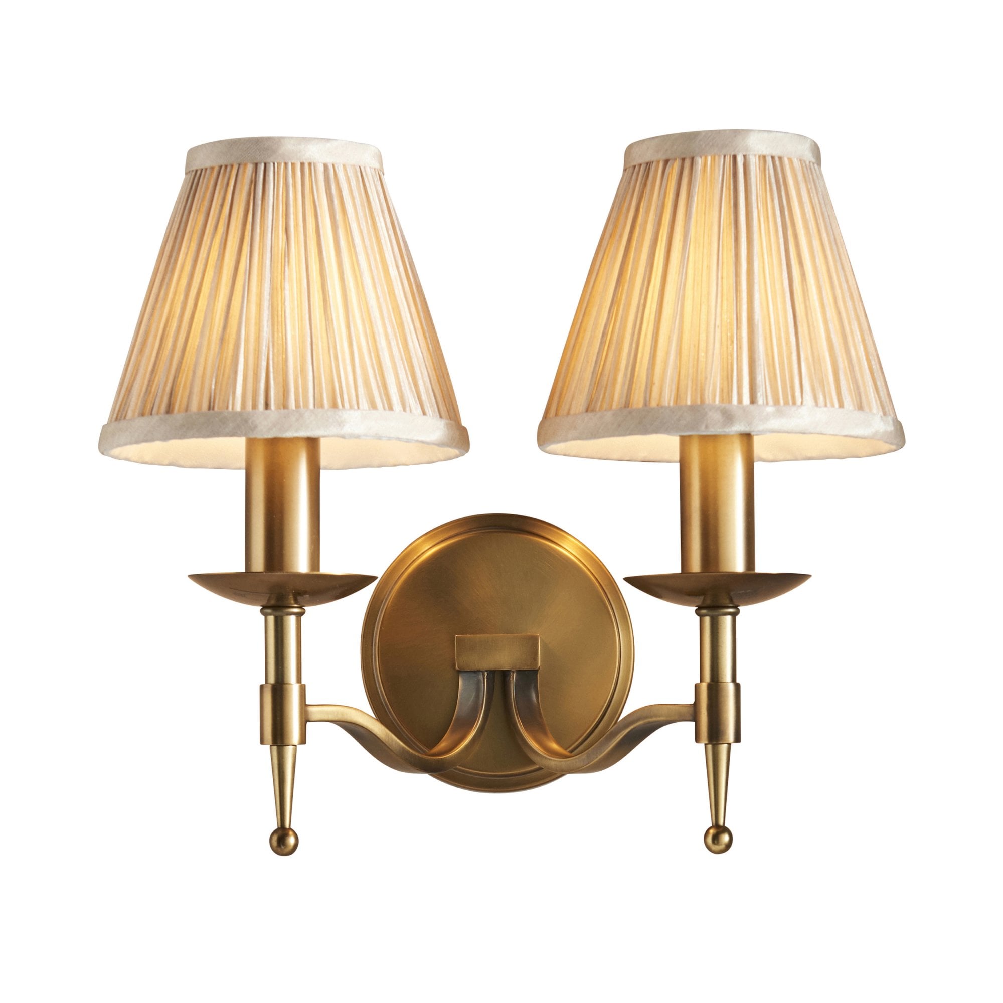 Interiors 1900 Stanford 2 Light Wall Light - Antique Brass & Beige Organza Shades