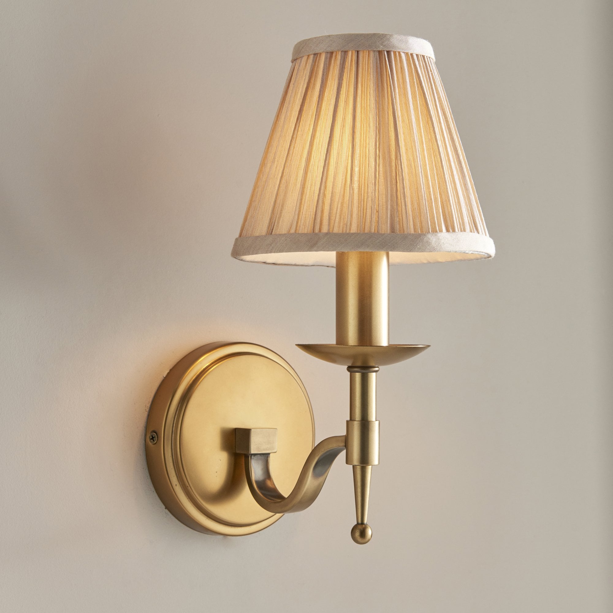 Interiors 1900 Stanford Single Wall Light - Antique Brass & Beige Organza Shade