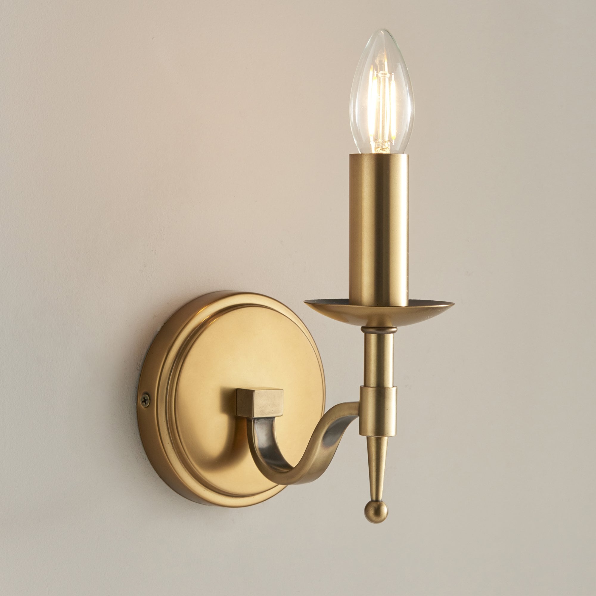 Interiors 1900 Stanford Single Wall Light - Antique Brass & Beige Organza Shade
