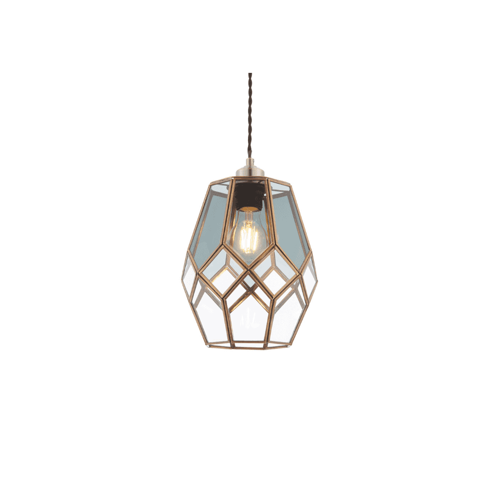 Endon Ripley Single Light Pendant Shade - Antique Brass & Grey (Smoked) Glass - Shade Only