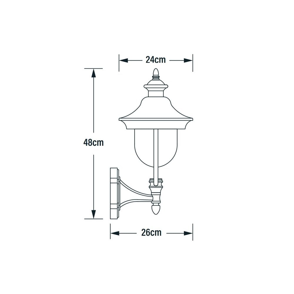 Konstsmide Parma Up Wall Lantern - Matt Black with Stainless Steel Hat